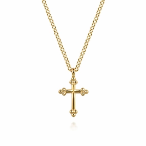 Sleek Glow 14K Yellow Plain Gold Bujukan 12mm Cross Necklace