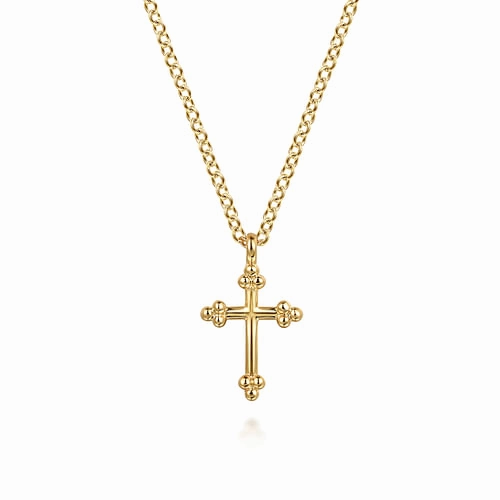Sleek Glow 14K Yellow Plain Gold Bujukan 12mm Cross Necklace