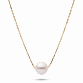 16-18" Adjustable Akoya White Pearl Necklace in Gold - 8mm Minimalist Look