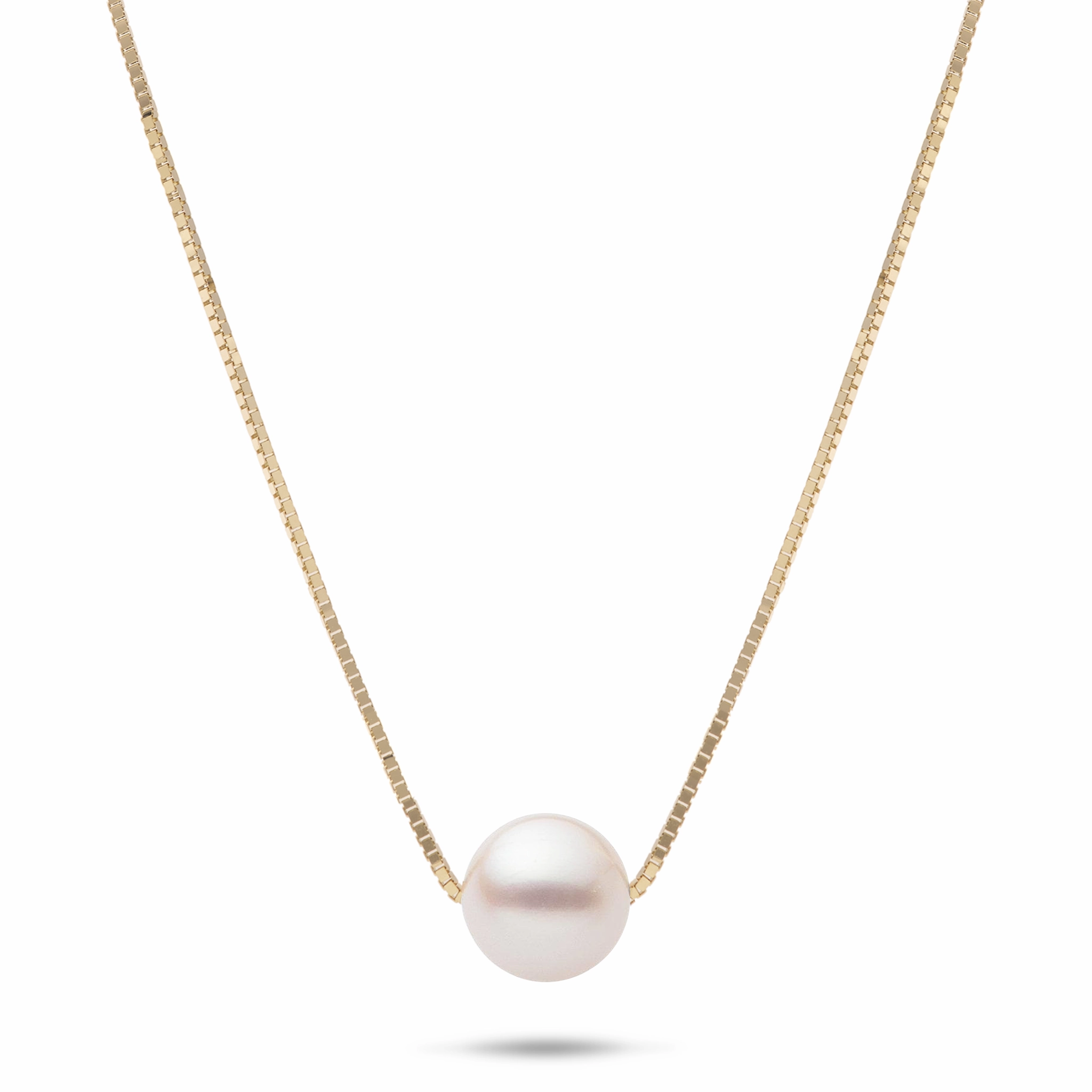 16-18" Adjustable Akoya White Pearl Necklace in Gold - 8mm Minimalist Look