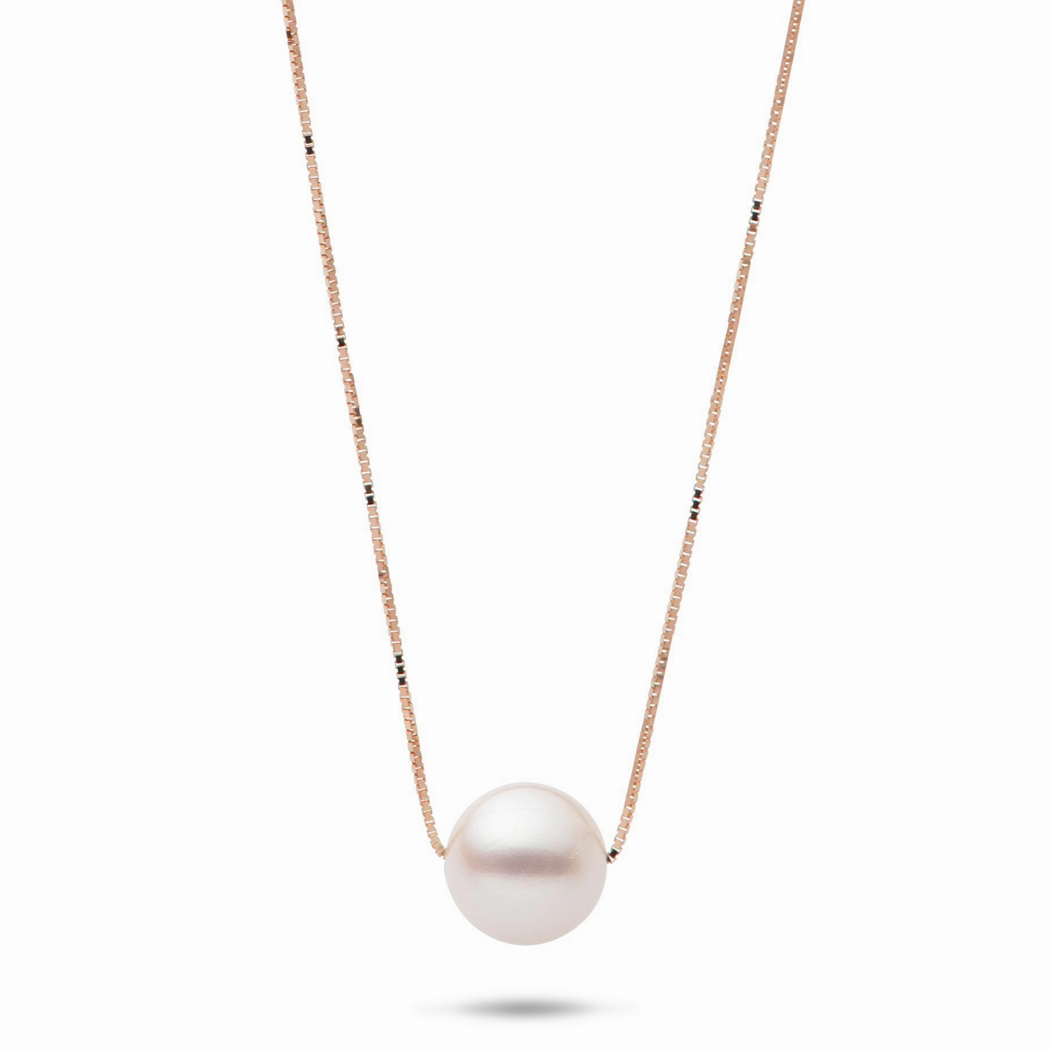 16-18" Adjustable Akoya White Pearl Necklace in Rose Gold - 8mm Alluring Accent Monochrome Mood