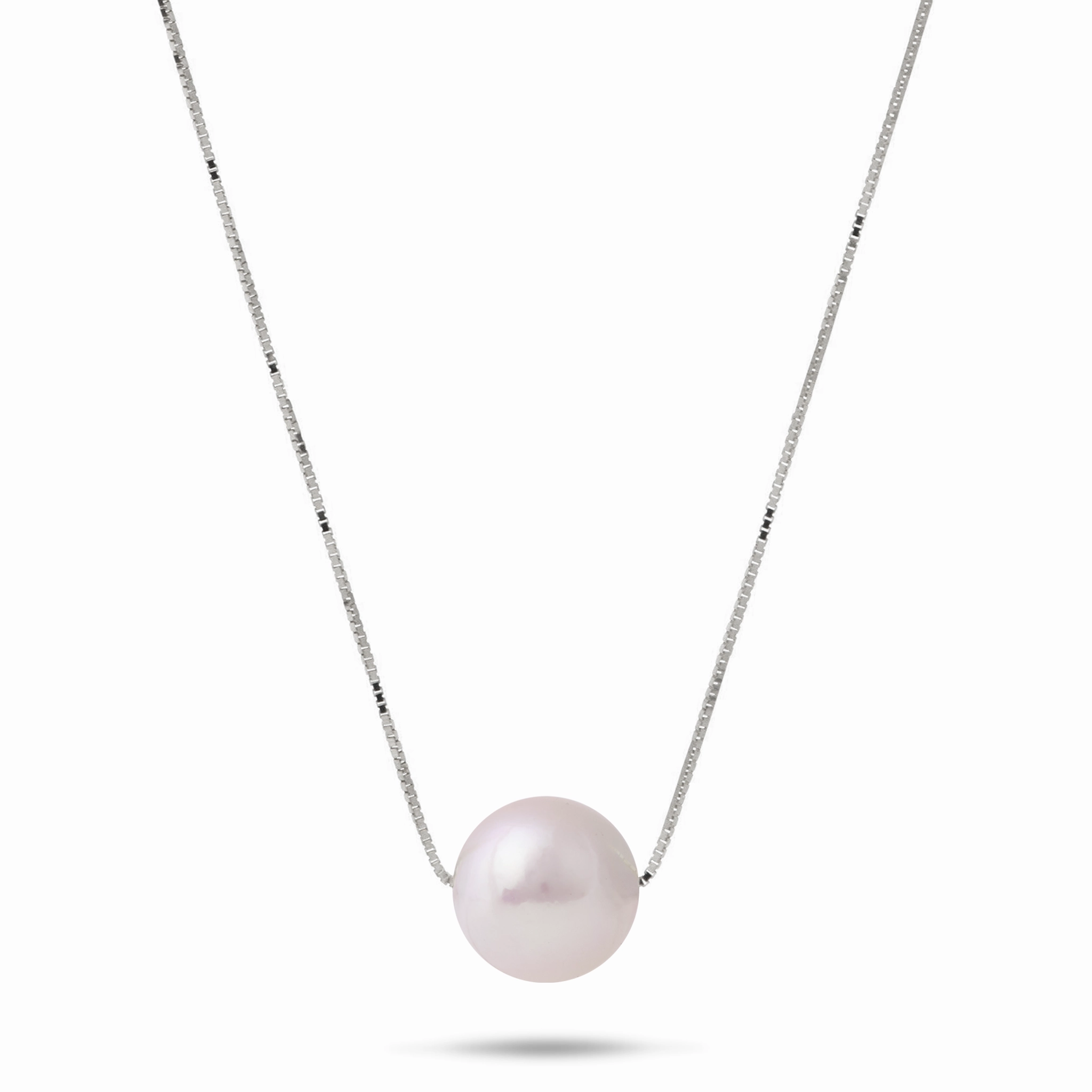 Vibrant Charm 16-18" Adjustable Akoya White Pearl Necklace in White Gold - 8.5-9mm