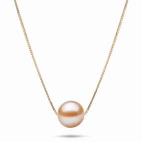 16-18" Adjustable Freshwater Peach Pearl Necklace in Gold - 9-10mm Evening Accessories Fresh Highlight