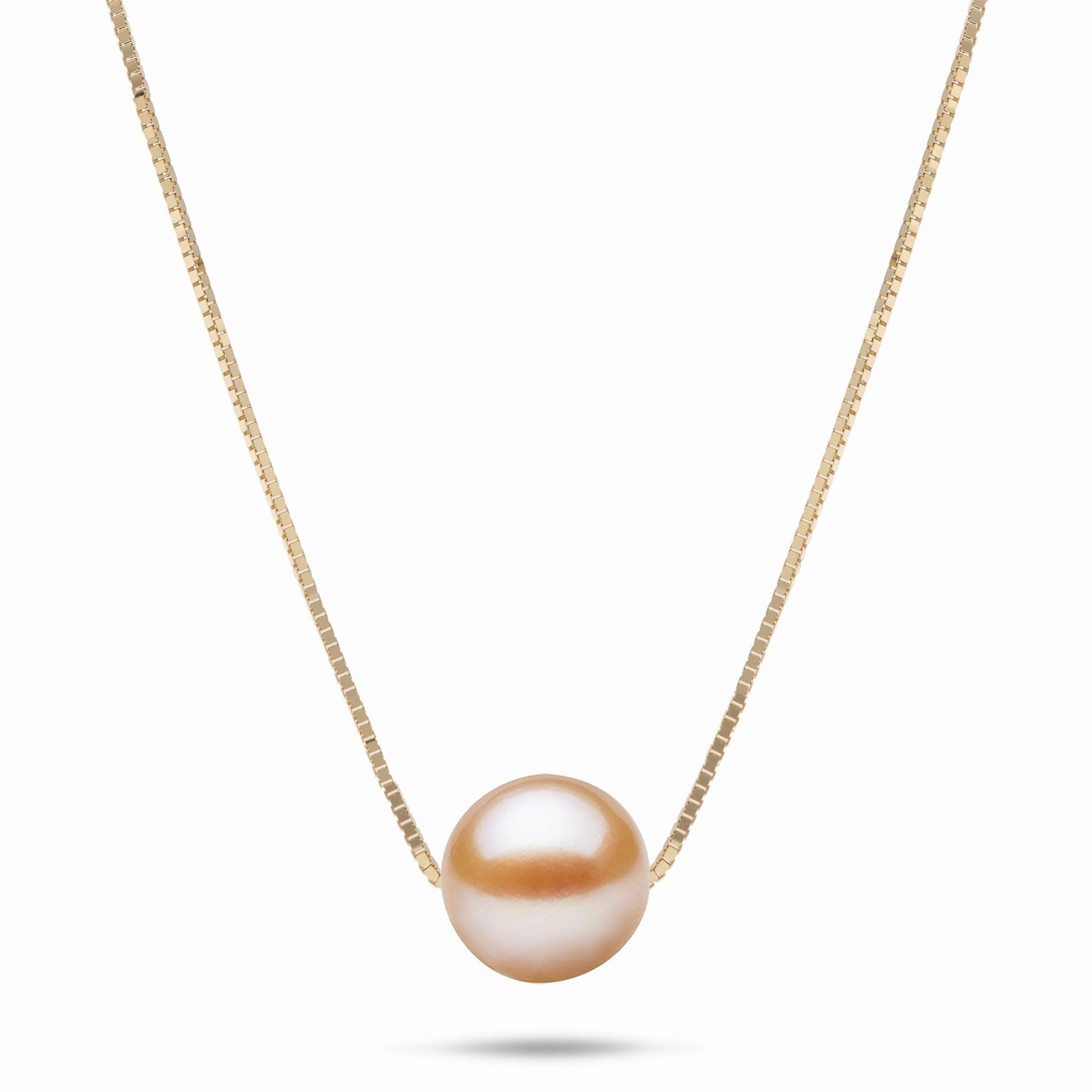 16-18" Adjustable Freshwater Peach Pearl Necklace in Gold - 9-10mm Modern Duo Party Style