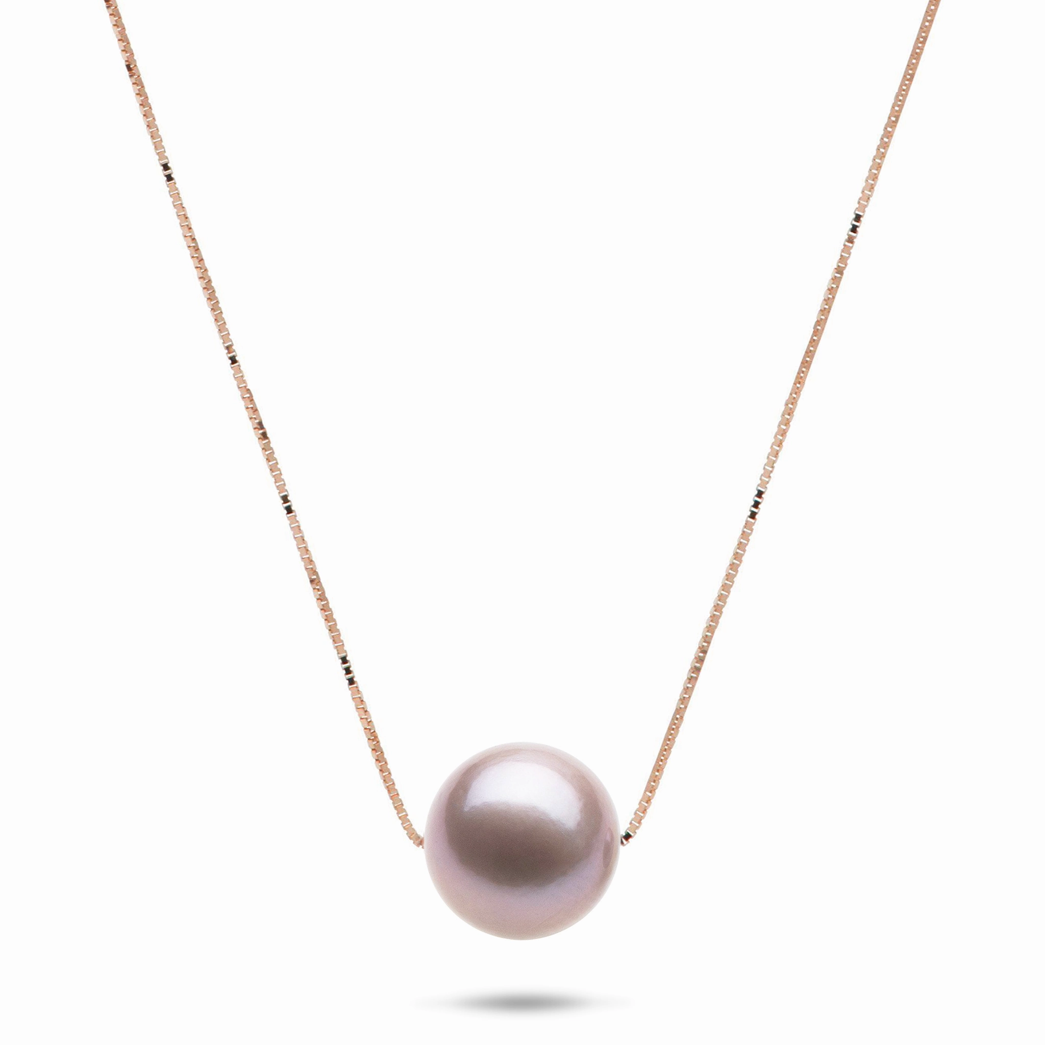 16-18" Adjustable Lavender Freshwater Pearl Necklace in Rose Gold - 9-10mm Classic Edge Vibrant Pieces