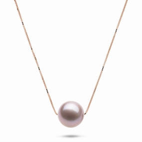 Seasonal Pick Elegant Style 16-18" Adjustable Lavender Freshwater Pearl Necklace in Rose Gold - 9-10mm