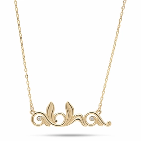 16-18" Adjustable Living Heirloom Aloha Necklace in Gold with Diamonds - 30mm Polished Design