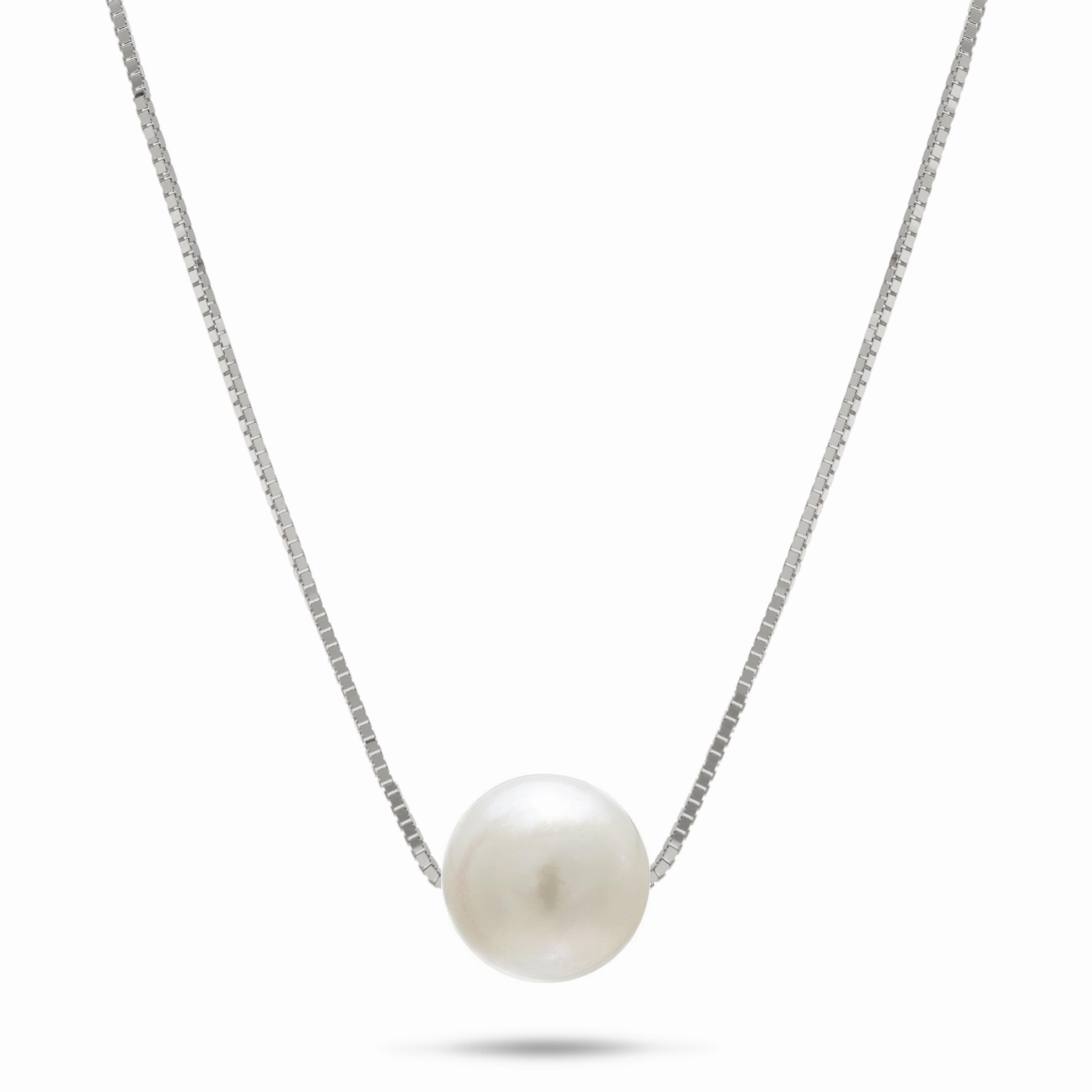 Essential Pair Radiant Craft 16-18" Adjustable South Sea White Pearl Necklace in White Gold - 9-10mm