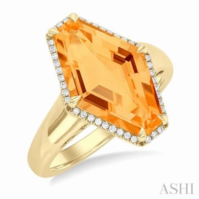 Eternal Expression Holiday Choice 16x10 MM Hexagon Shape Citrine and 1/10 Ctw Round Cut Diamond Halo Semi-Precious Ring in 14K Yellow Gold