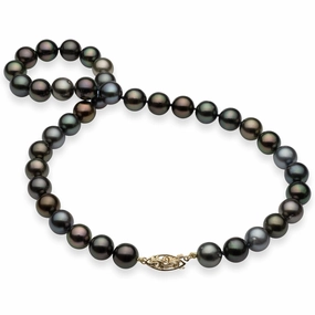 17-18" Tahitian Black Pearl Strand with Gold Clasp - 10-11mm Shimmering Touch Artful Sparkle