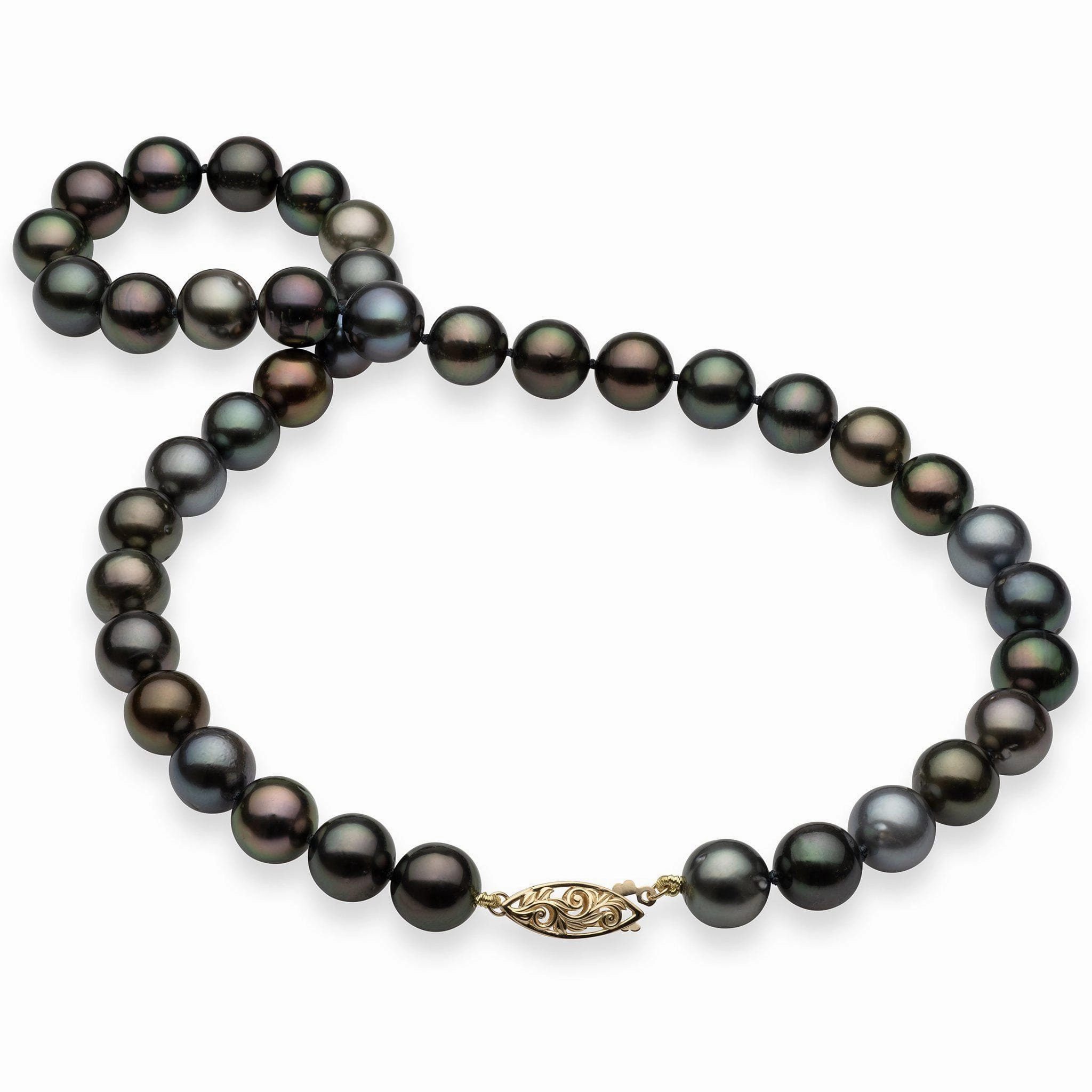 17-18" Tahitian Black Pearl Strand with Gold Clasp - 10-11mm Work Day Style Gentle Finish