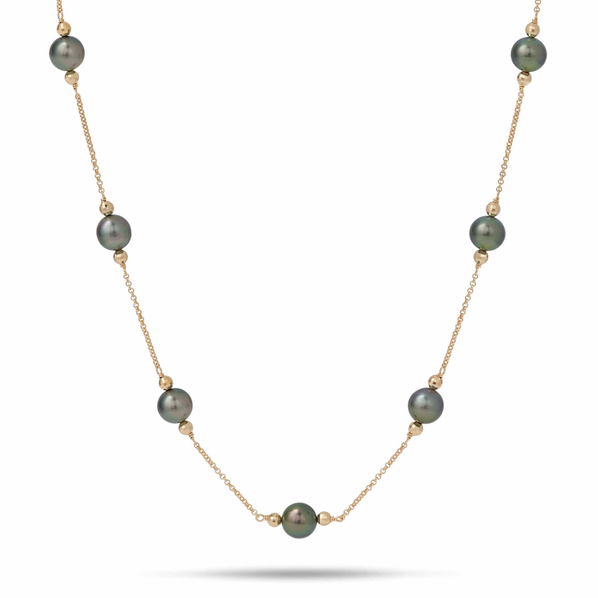 Dazzling Glow 17.5-18" Tahitian Black Pearl Necklace in Gold - 9-10mm