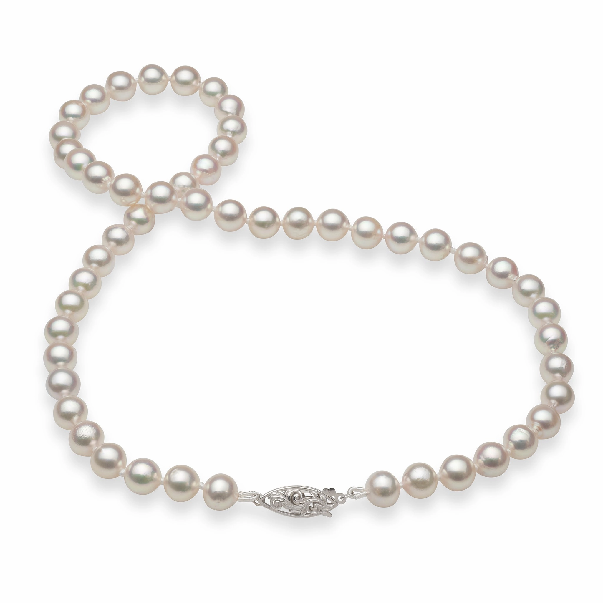 Sculpted Design 18-19" Akoya Pearl Strand with White Gold Clasp - 7-8mm
