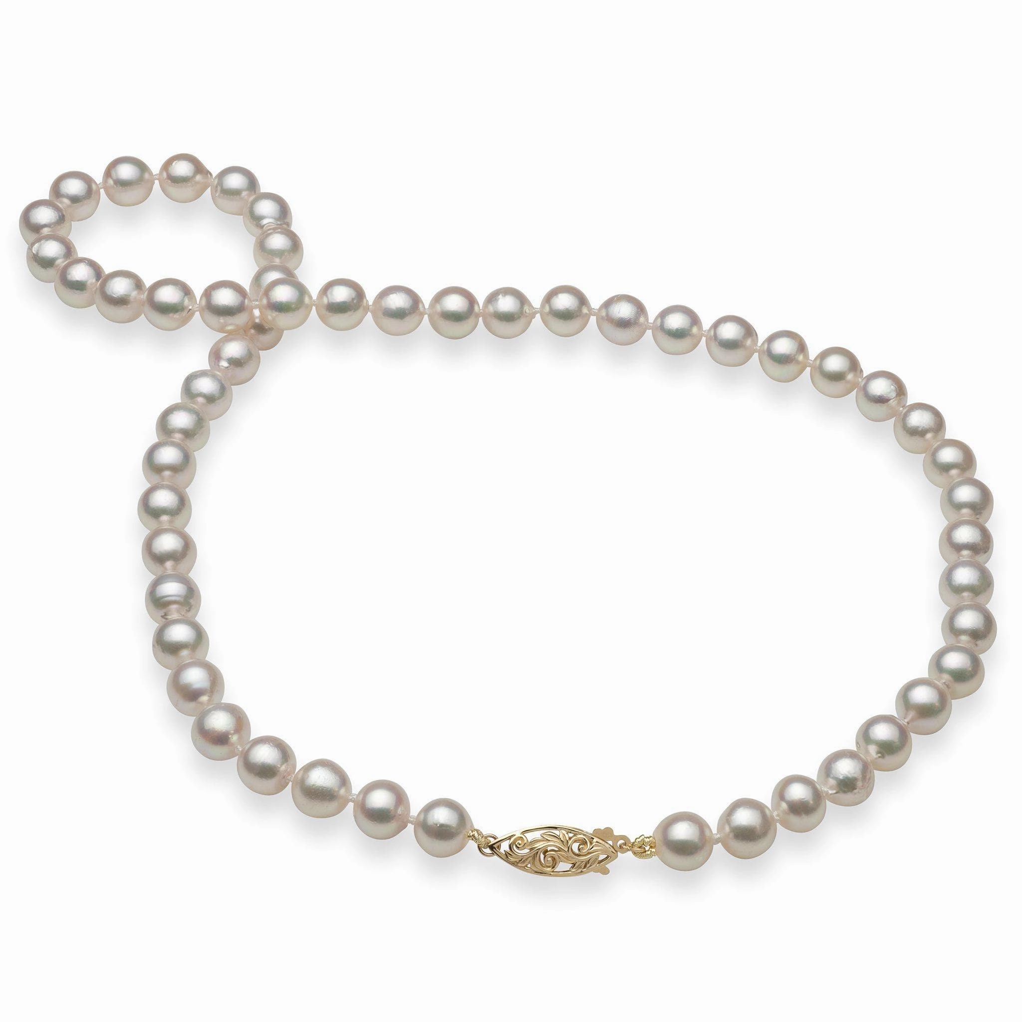 18-19" Akoya White Pearl Strand with Gold Clasp - 7-8mm Polished Feature Trendy Design