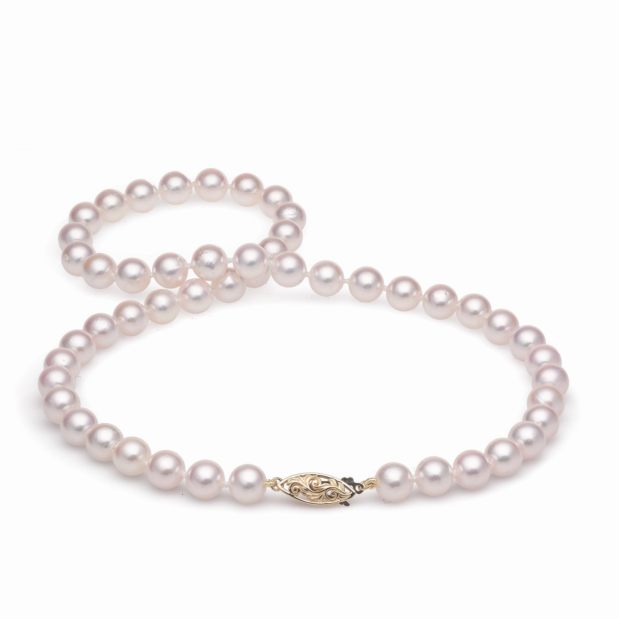 18-19" Akoya White Pearl Strand with Gold Clasp - 8-8.5mm Fashion Design