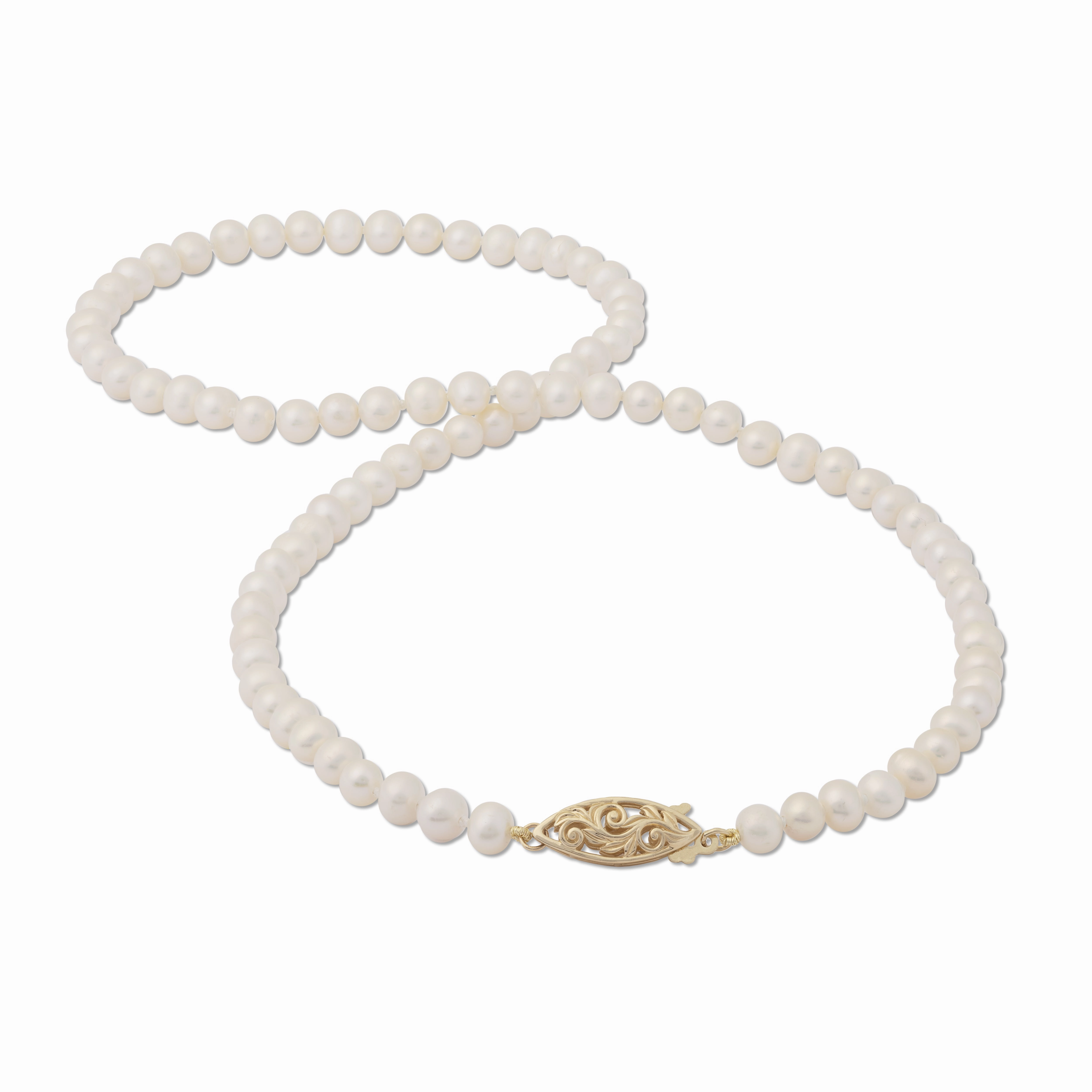Gleaming Accent 18-19" Freshwater White Pearl Strand with Gold Clasp - 4-5.5mm
