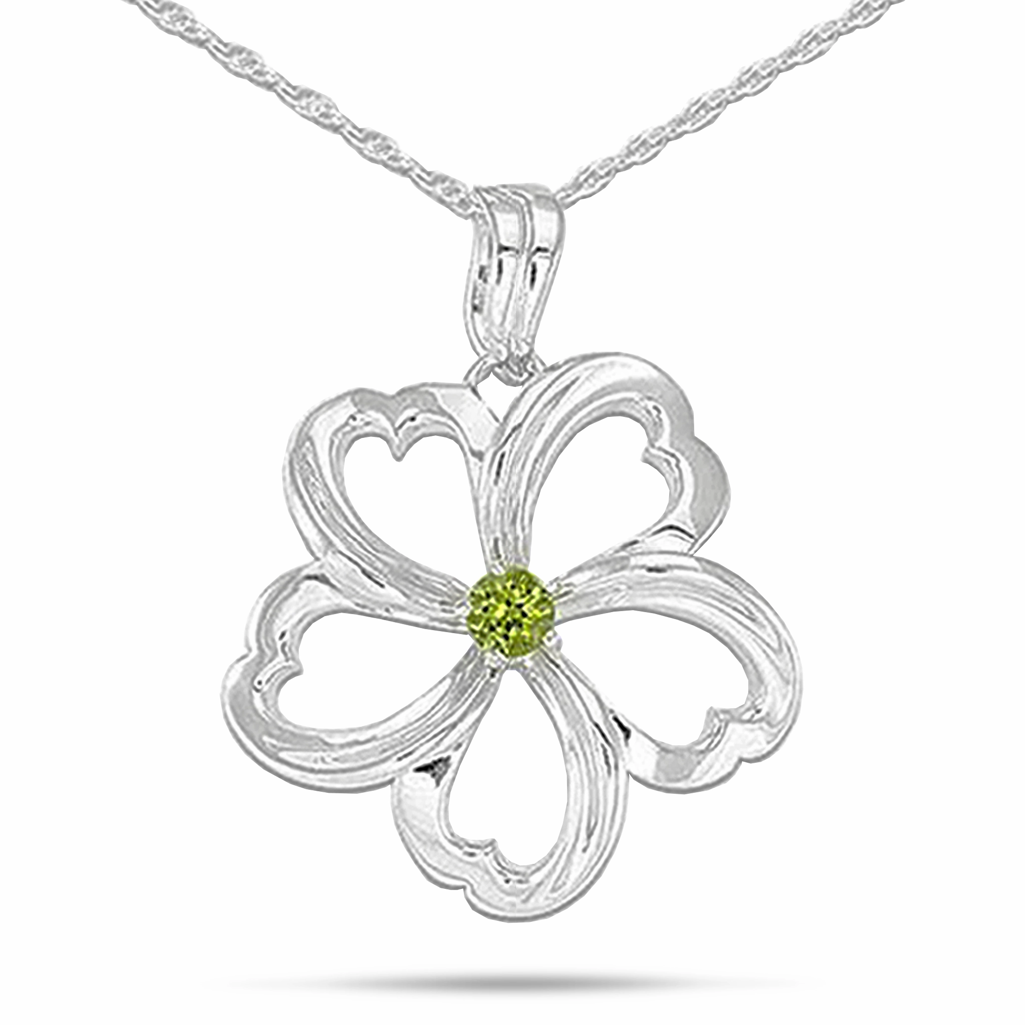 Soft color 18" Plumeria Peridot Necklace in Sterling Silver - 30mm
