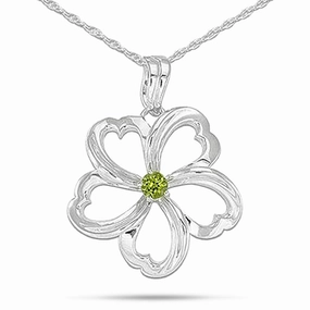 Soft color 18" Plumeria Peridot Necklace in Sterling Silver - 30mm