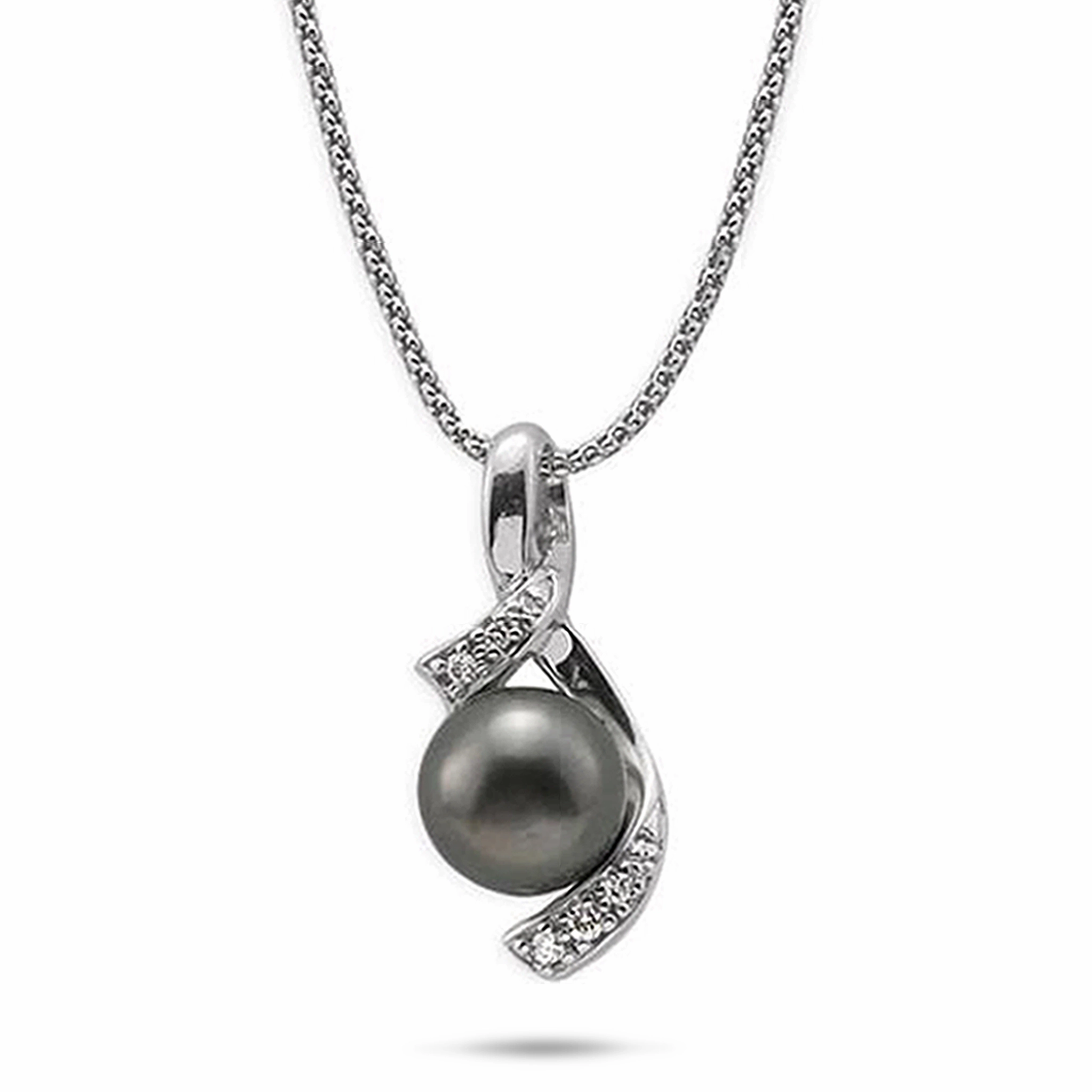 Signature Feature Evening Accessory 18" Tahitian Black Pearl Pendant Necklace in White Gold with Diamonds - 10-11mm