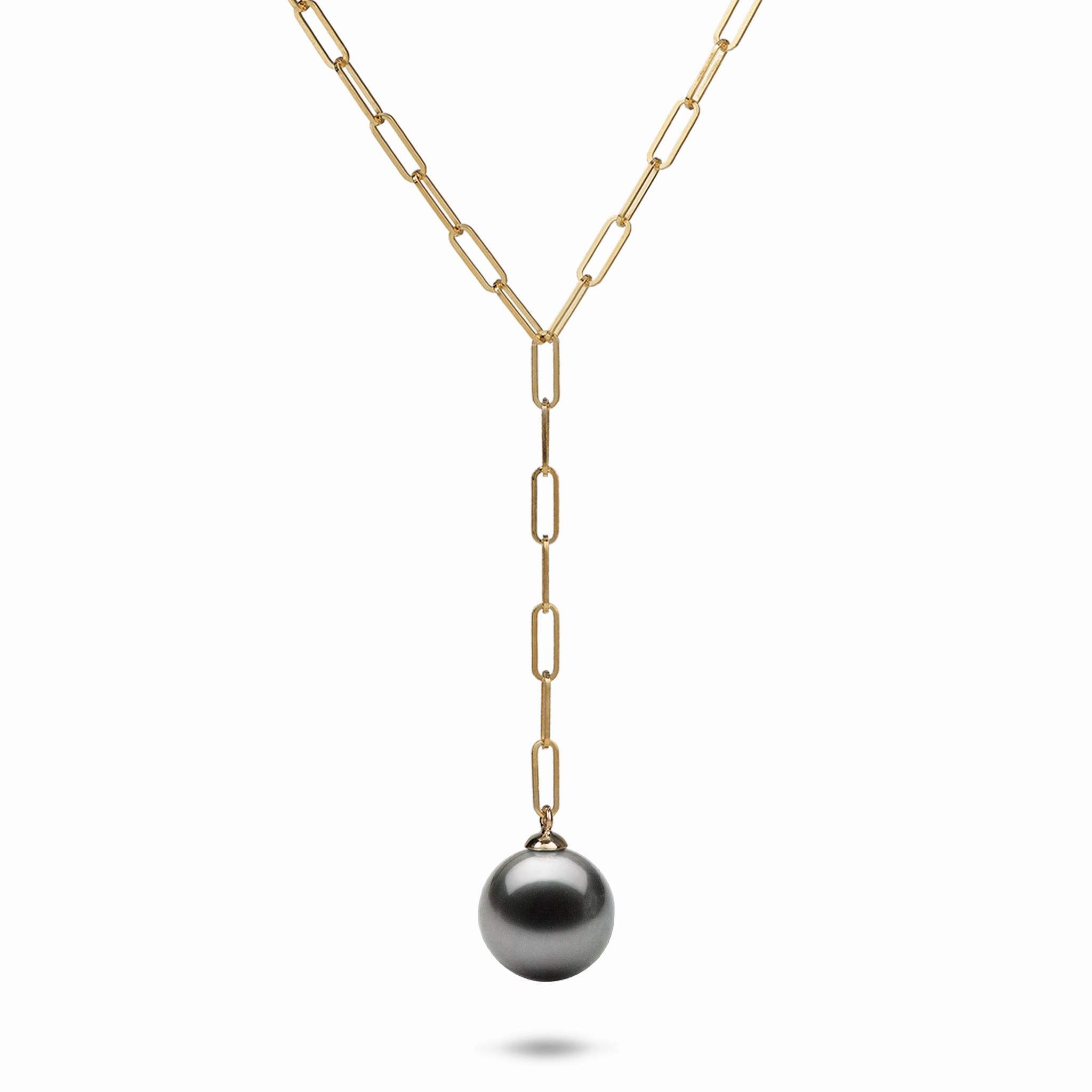 Delicate Layer Timeless Gift 18" Tahitian Black Pearl Y Necklace in Gold - 12-14mm