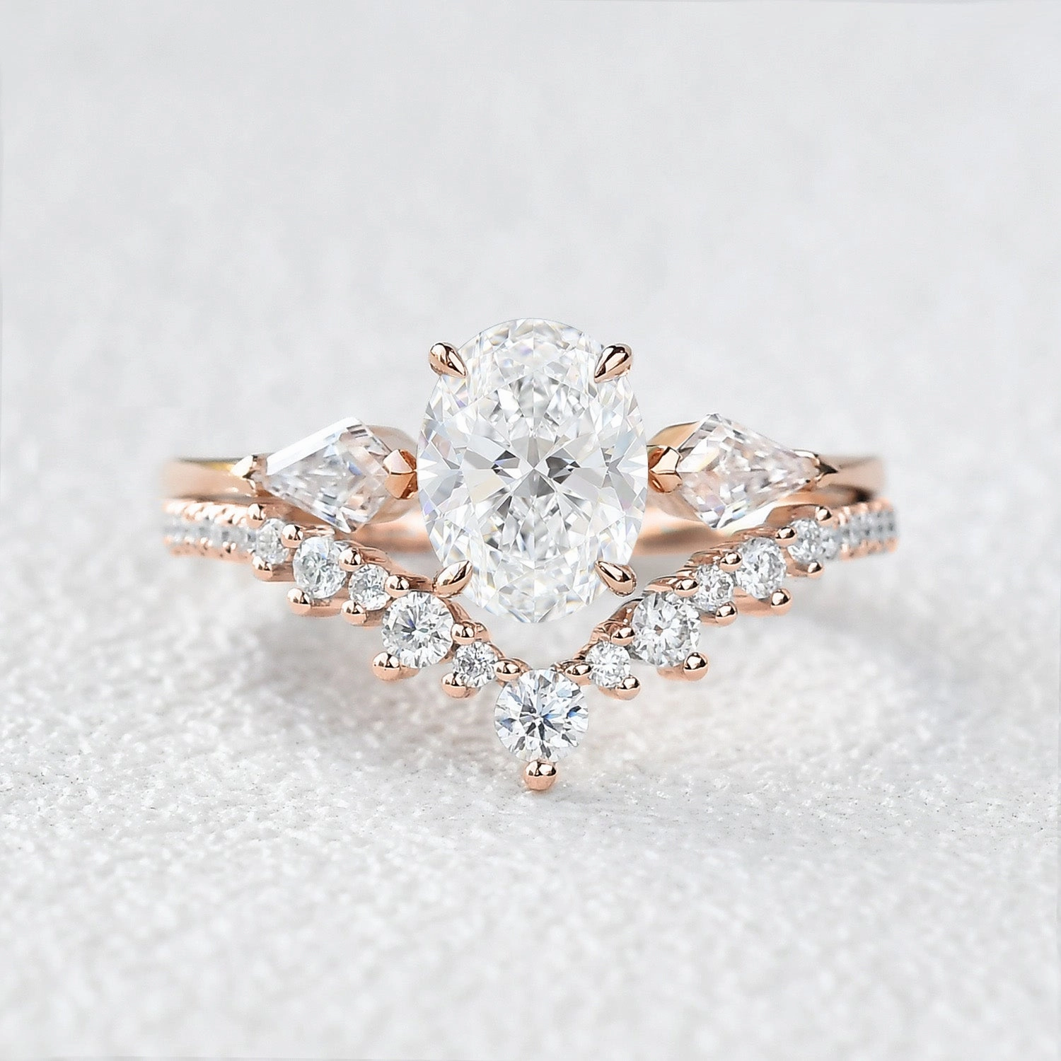 Bold Creation Ensemble Collection 1.0-2.0 Oval Cut Lab Grown Diamond Three Stone Ring Set 2pcs