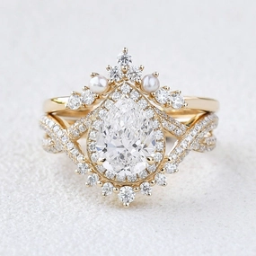 Affordable Product Comfortable Object 1.0-2.0 Pear Cut Lab Grown Diamond Infinity Halo Ring Set 2pcs - Katherine