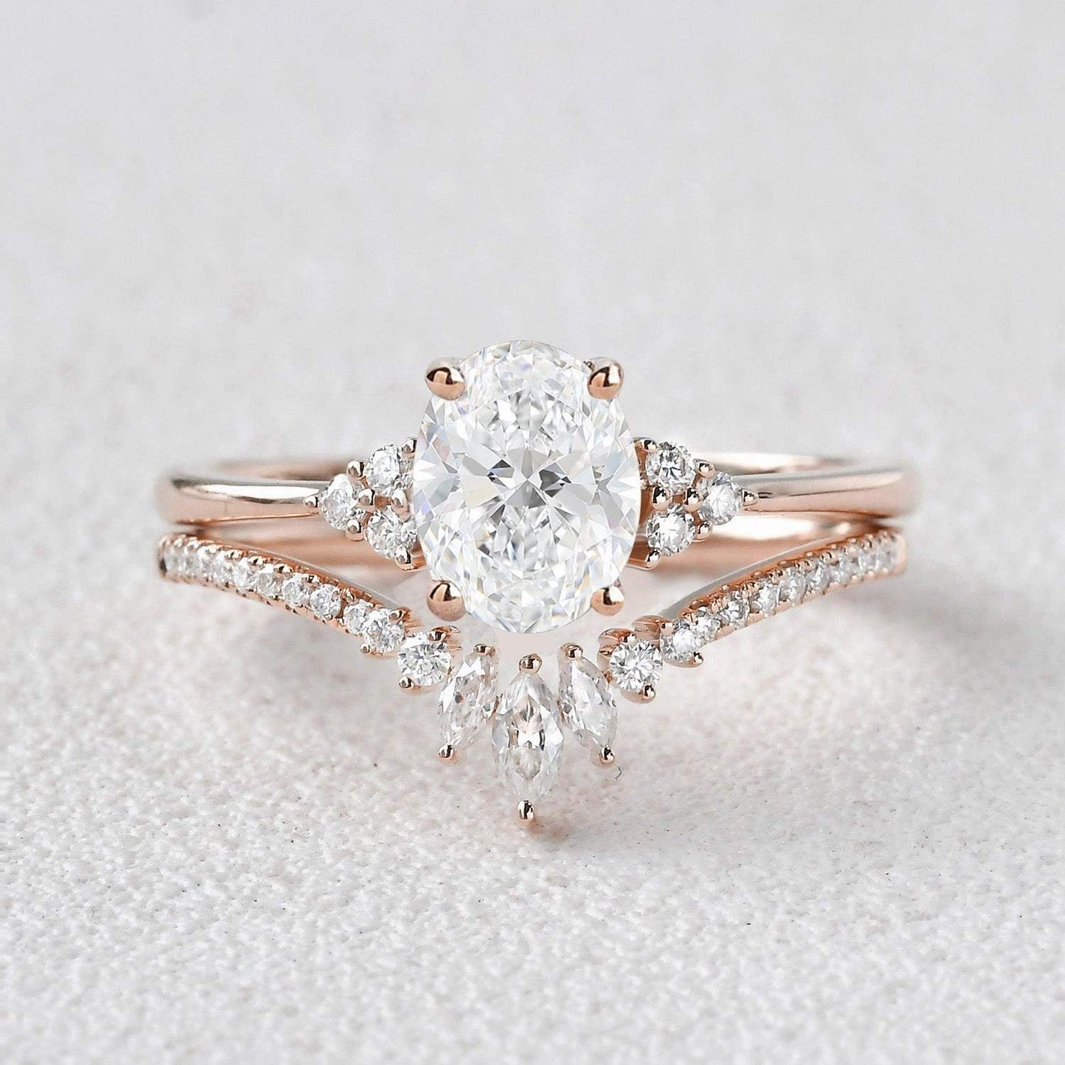 1.0-2.0ct Lab Grown Diamond Engagement Ring Set 2pcs Premium Article