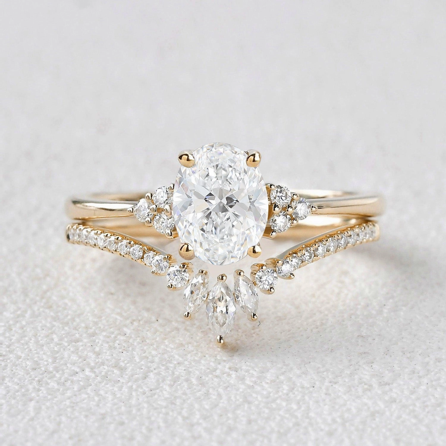 1.0-2.0ct Lab Grown Diamond Engagement Ring Set 2pcs Secure Closure Chic Present