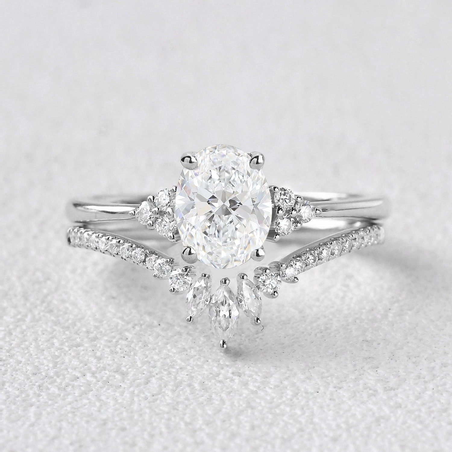 Superior Look 1.0-2.0ct Lab Grown Diamond Engagement Ring Set 2pcs