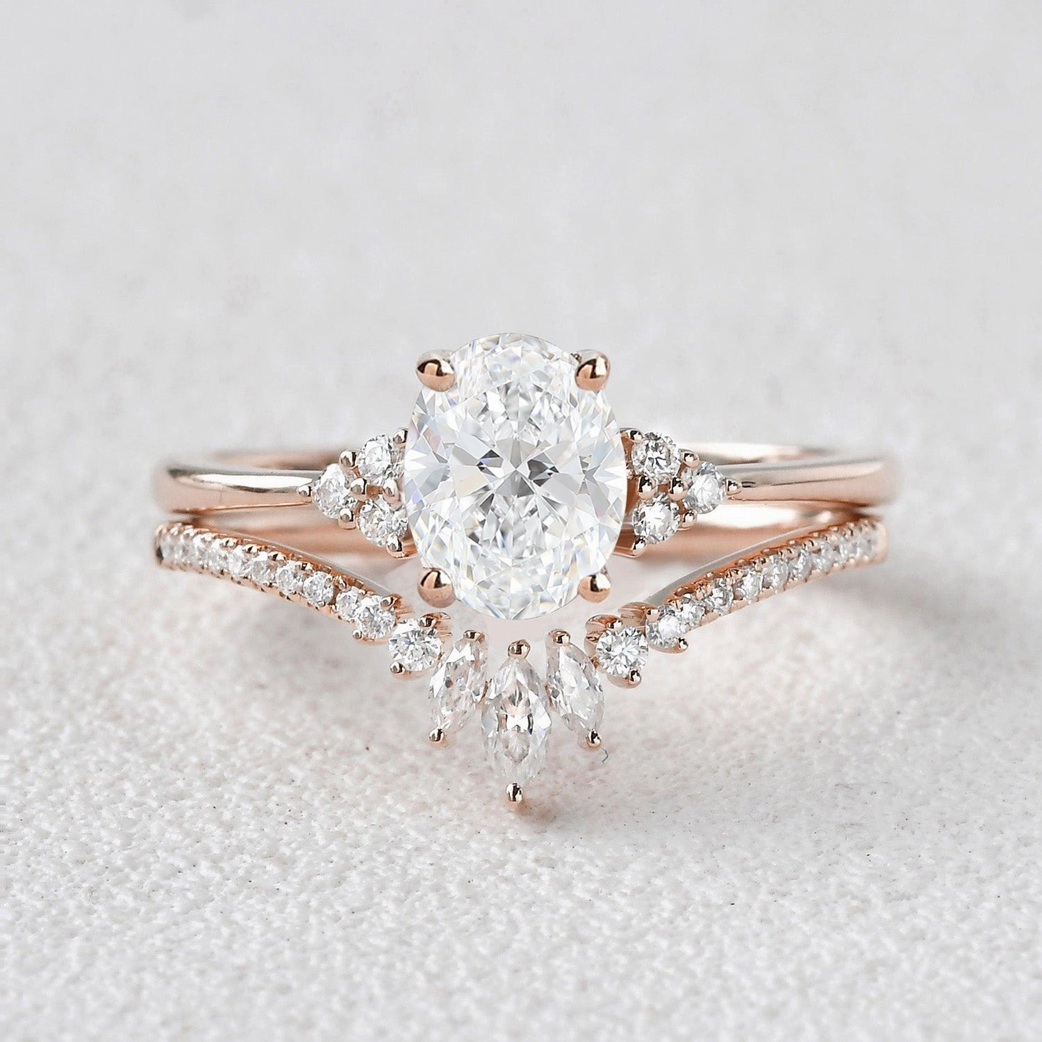 1.0-2.0ct Lab Grown Diamond Engagement Ring Set 2pcs Elegant Form Timeless Touch