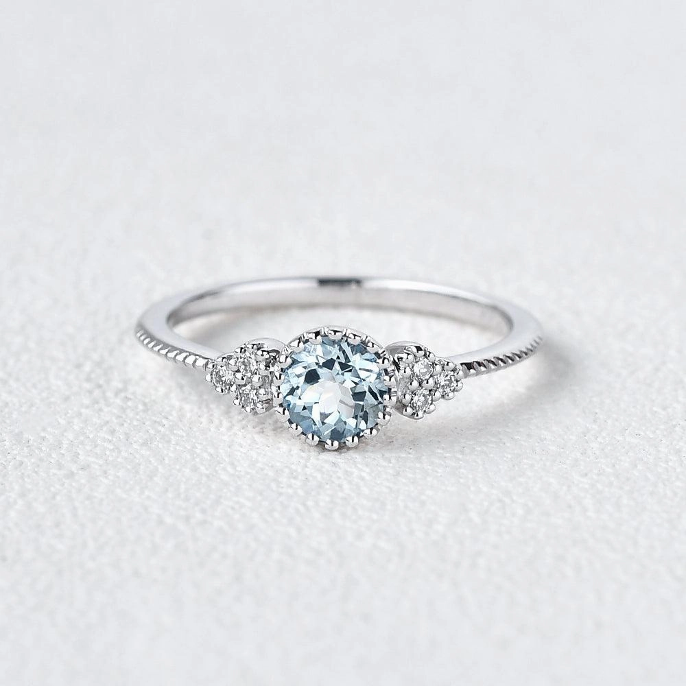 Refined Shape Sturdy Statement 1.0ct Aquamarine Floral Milgrain Vintage Solitaire Ring