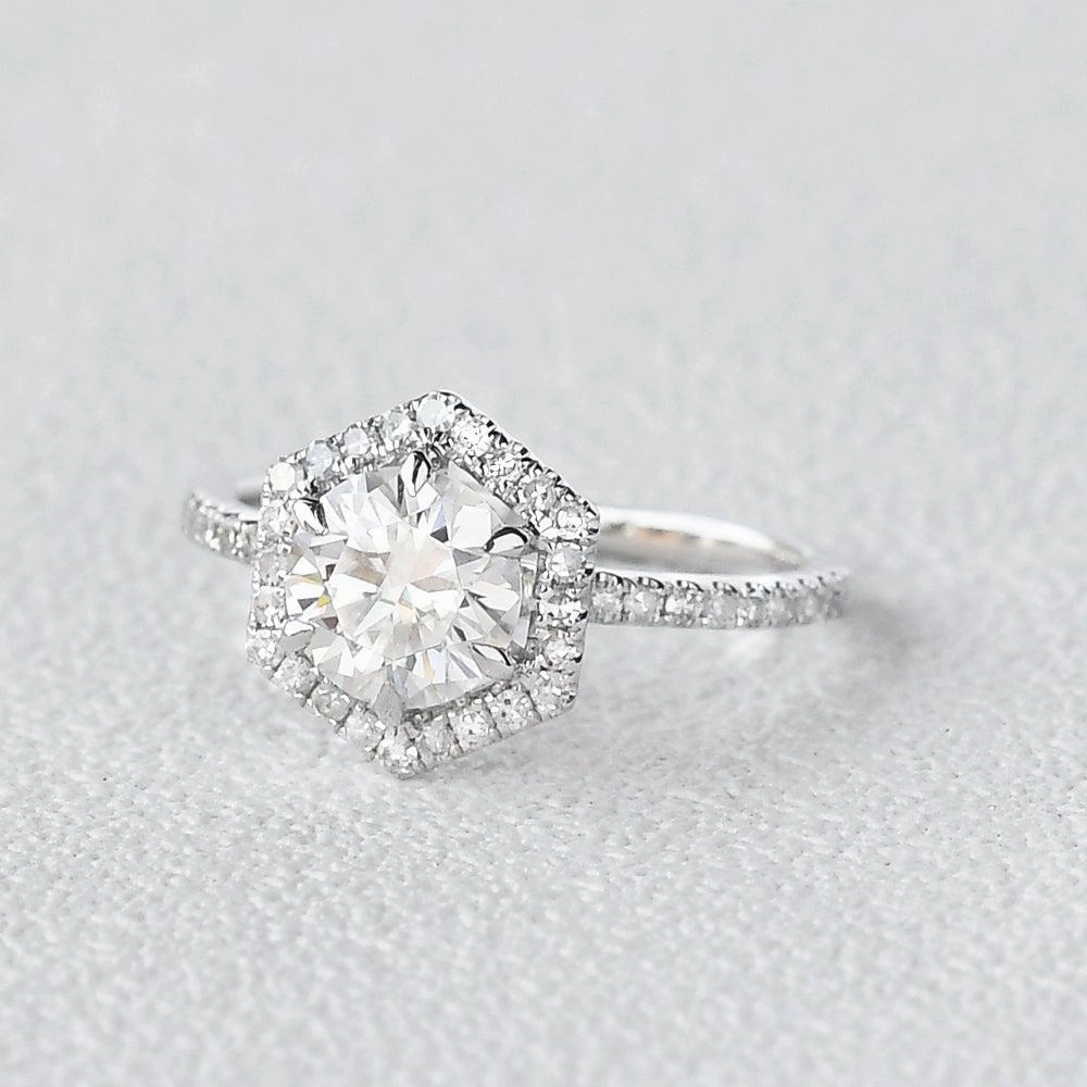 1.0ct Hexagon Moissanite Classic Halo Geometric Ring Seasonal accessory Luxe Craft