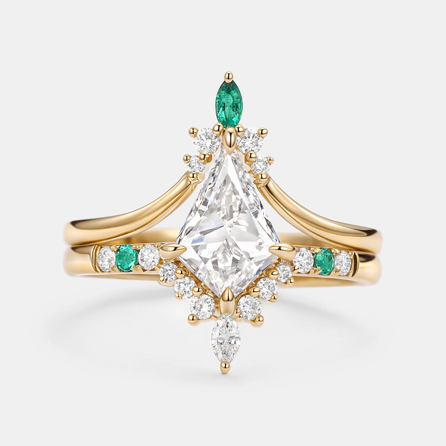 Stylish Decoration Sentimental Craft 1.0ct Kite Cut Lab Grown Diamond & Emerald Engagement Ring Set 2pcs - Starla