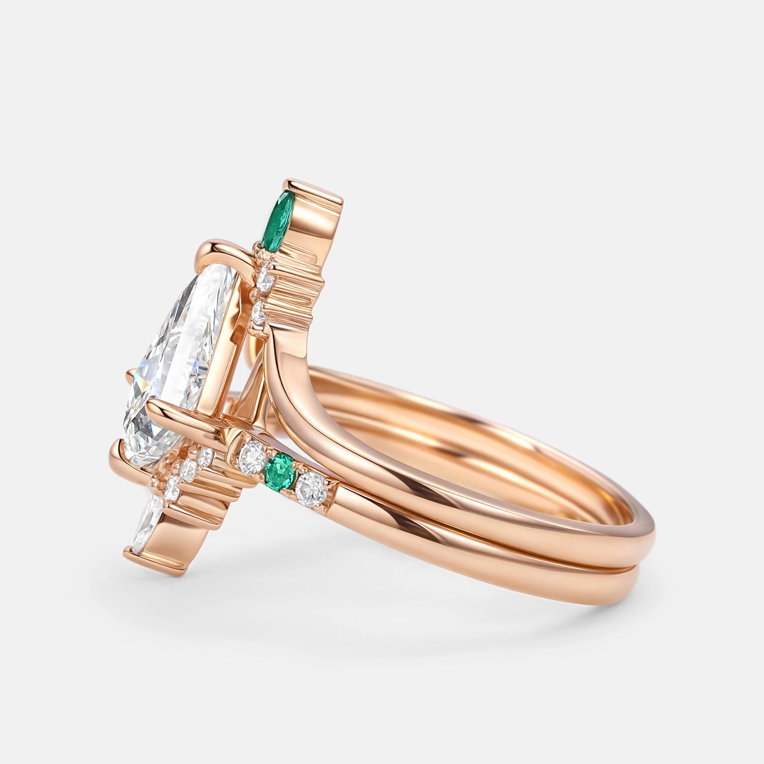 1.0ct Kite Cut Lab Grown Diamond & Emerald Engagement Ring Set 2pcs - Starla Easy Maintenance Brilliant Item