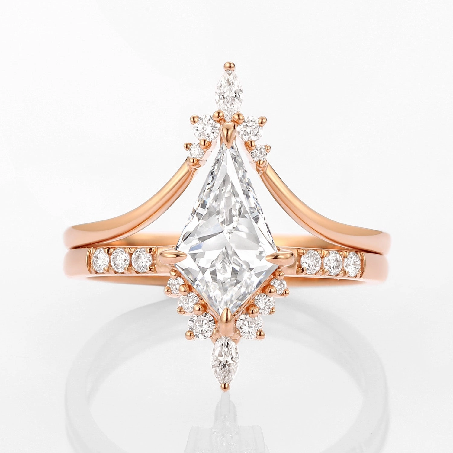 Inspired Accent 1.0ct Kite Cut Lab Grown Diamond Engagement Ring Set 2pcs - Starla