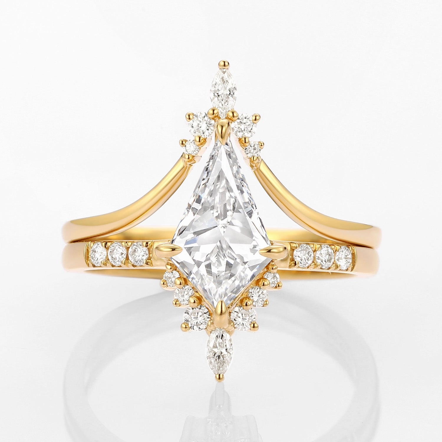 1.0ct Kite Cut Lab Grown Diamond Engagement Ring Set 2pcs - Starla Excellent Symbol Trendy Look