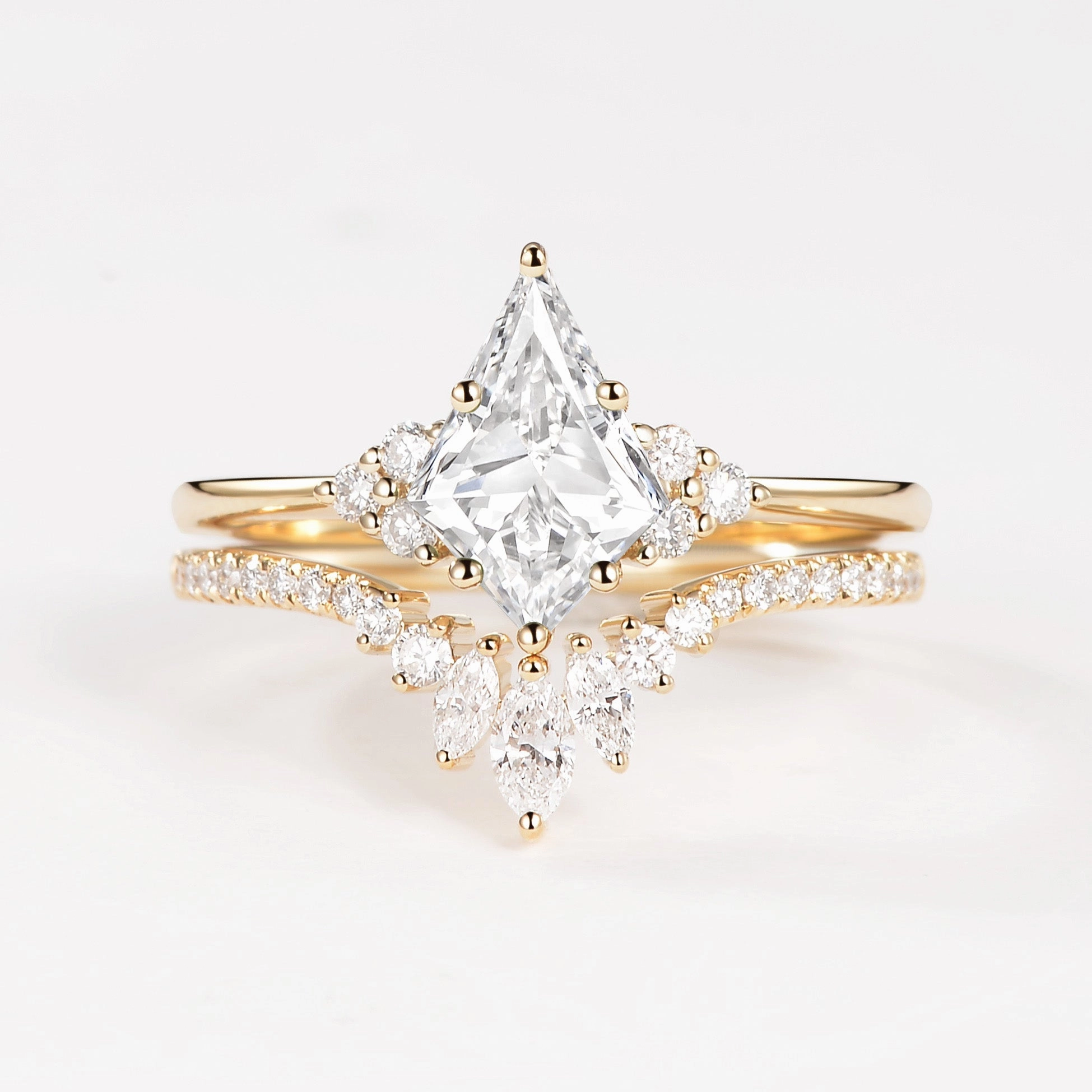 Contemporary Token High-End Statement 1.0ct Kite Lab Grown Diamond Engagement Ring Set 2pcs - Lydia