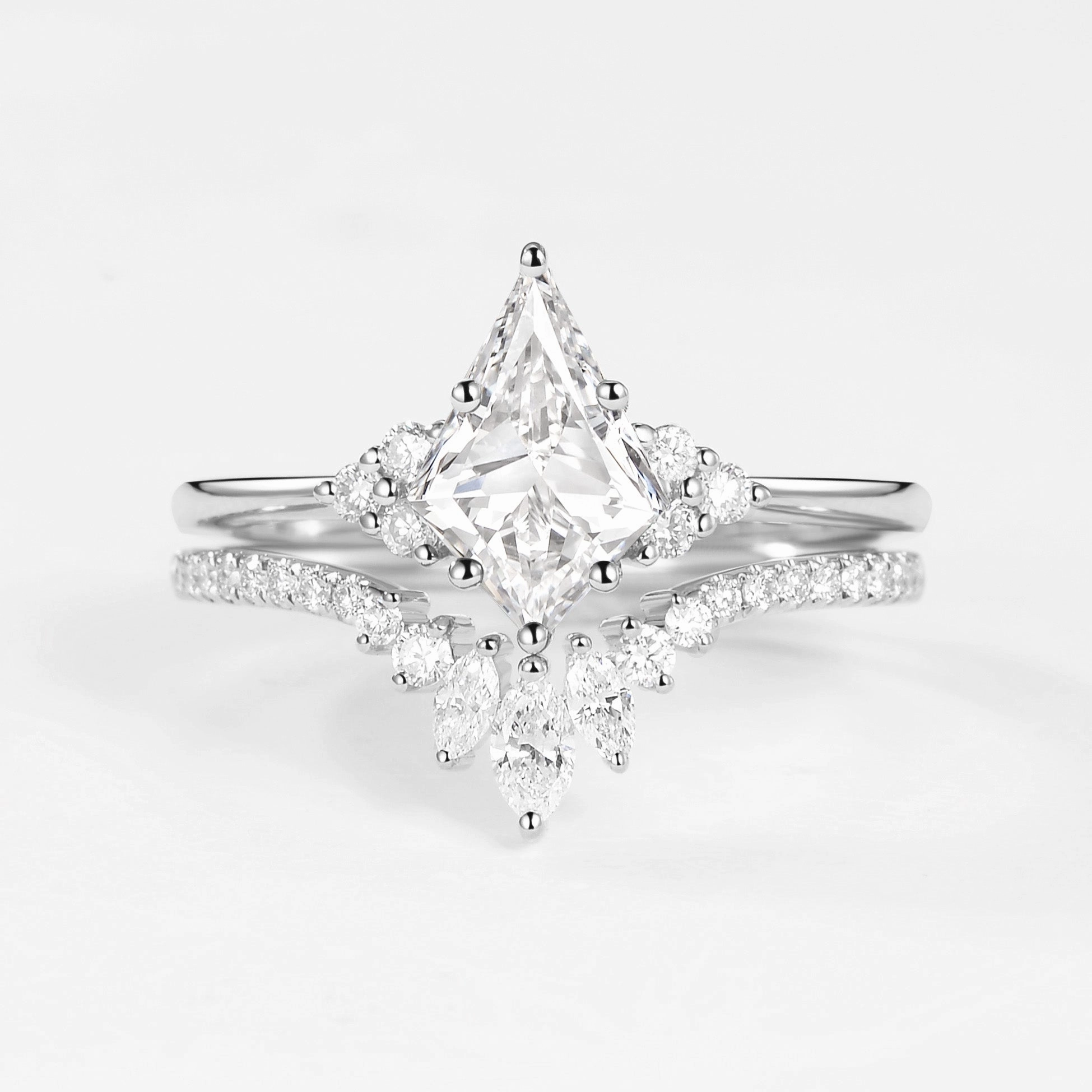 Elegant Vibe Ornate Product 1.0ct Kite Lab Grown Diamond Engagement Ring Set 2pcs - Lydia