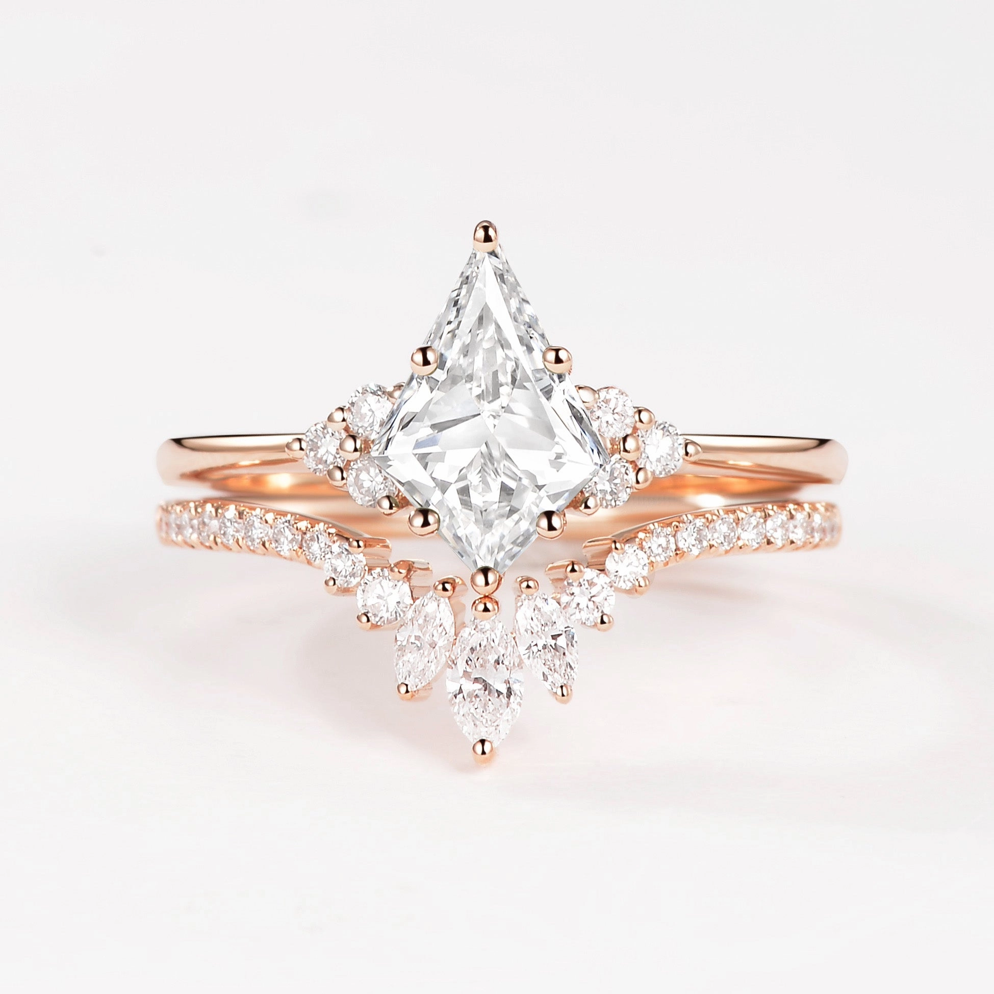 Mechanical Movement 1.0ct Kite Lab Grown Diamond Engagement Ring Set 2pcs - Lydia