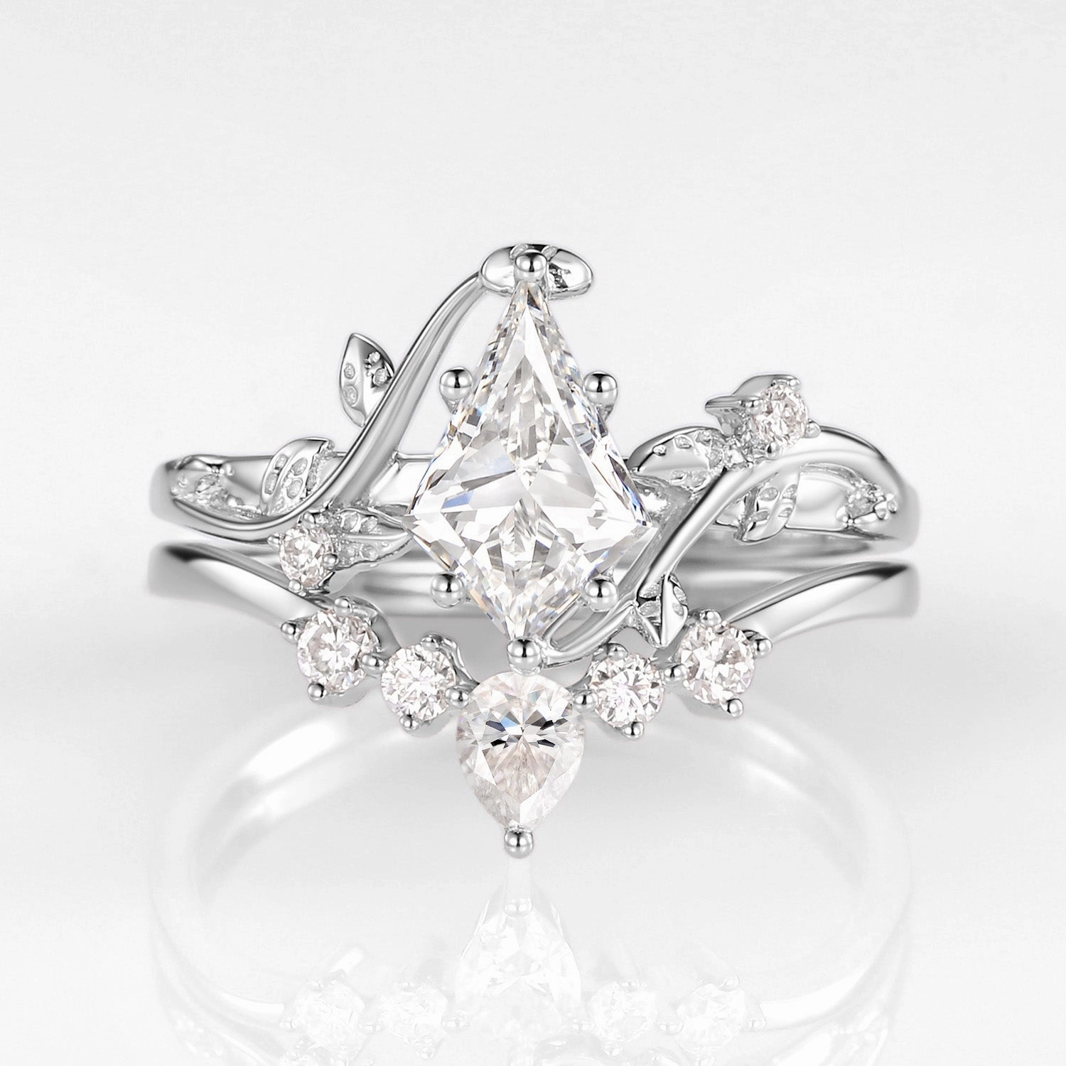 1.0ct Kite Lab Grown Diamond Leafy Ring Set 2pcs - Willow Sentimental Design