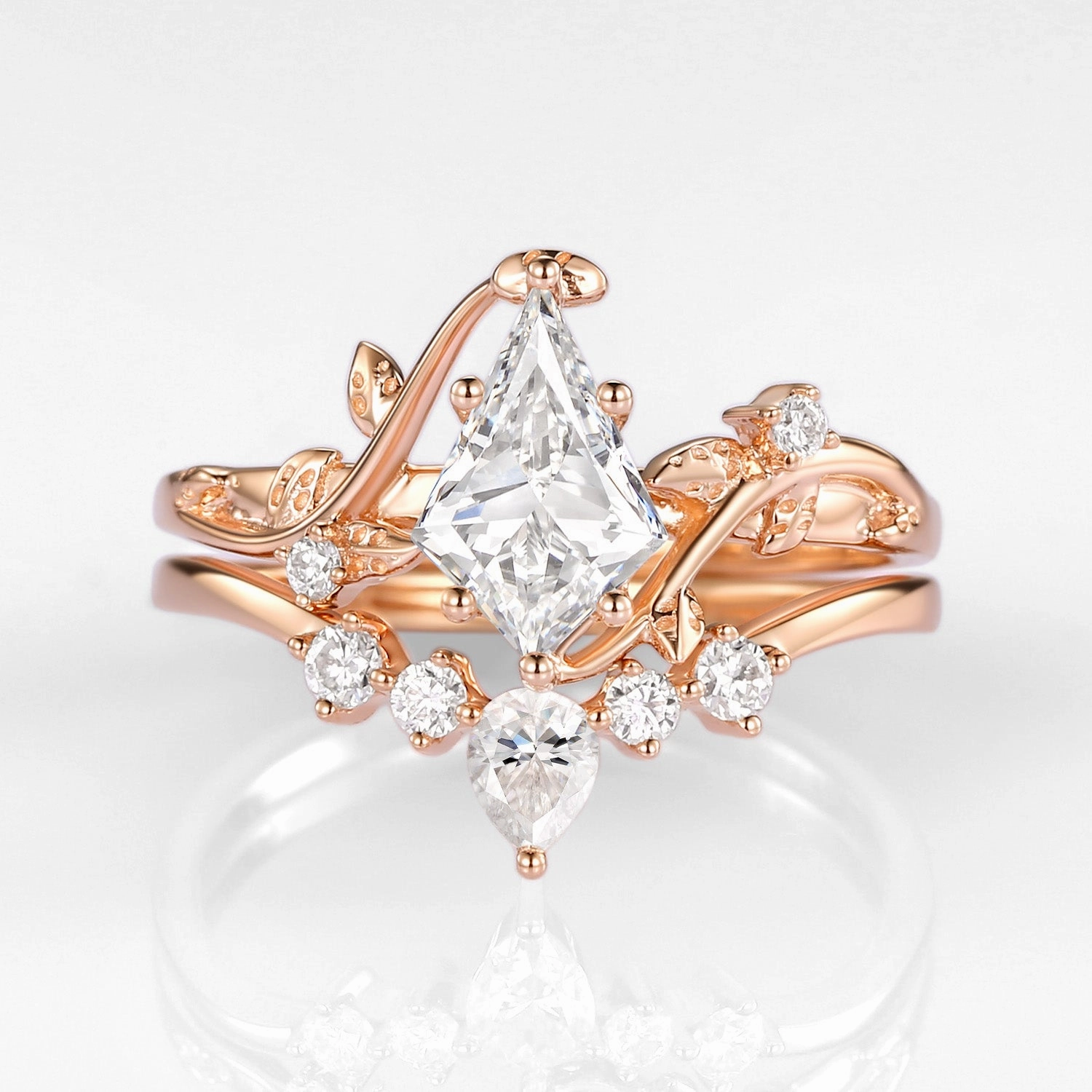 1.0ct Kite Lab Grown Diamond Leafy Ring Set 2pcs - Willow Bold Touch Premium Present