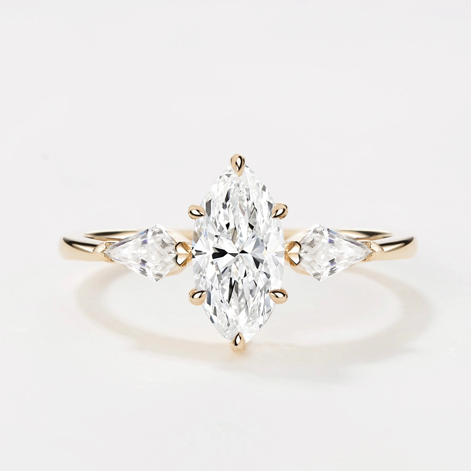 Simple Detail 1.0ct Marquise Cut Lab Grown Diamond Three Stone Engagement Ring