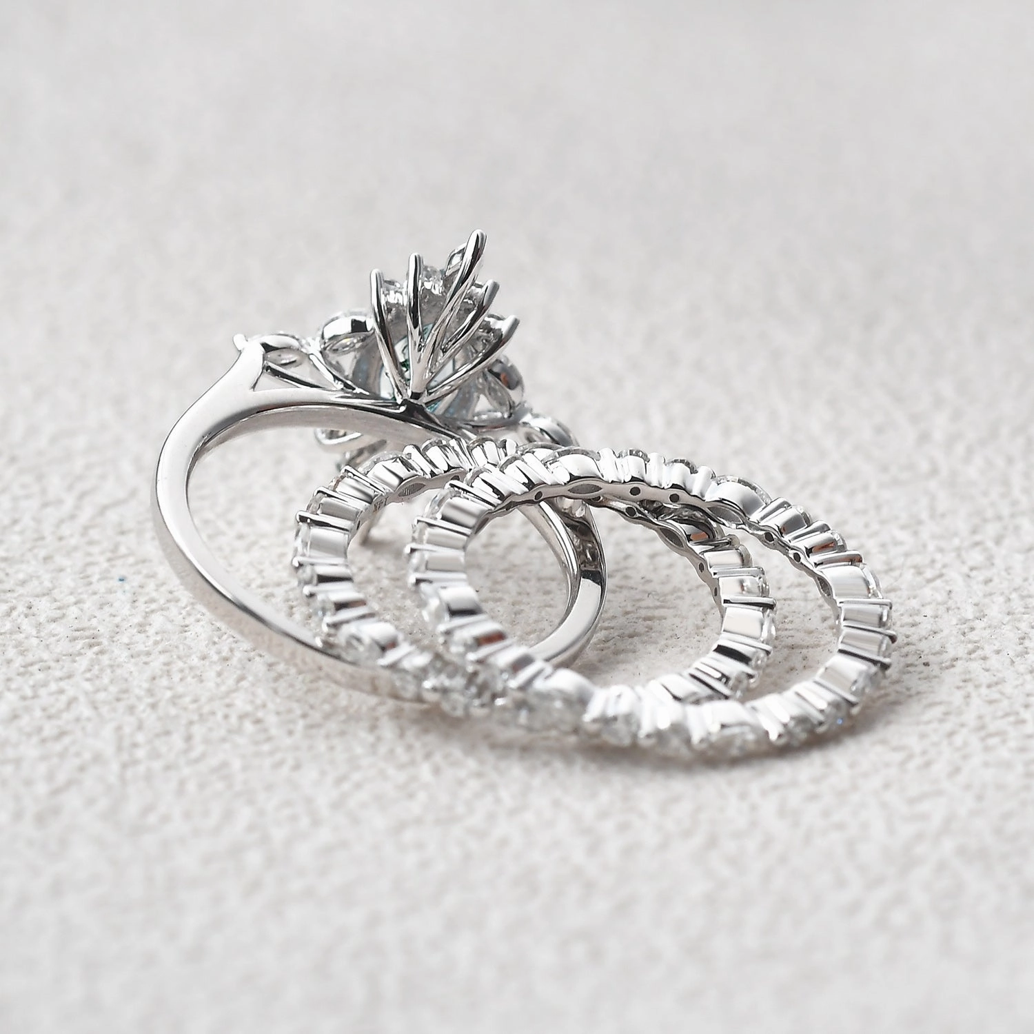 1.0ct Marquise Cut Moss Agate Cluster Vintage Ring Set 3pcs Shining Detail Creative Finish