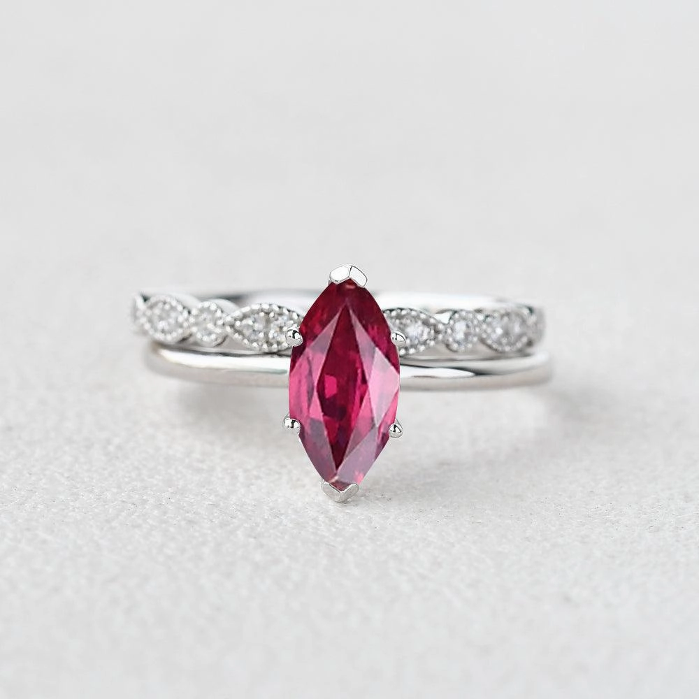 1.0ct Marquise Ruby Vintage Solitaire Ring Set 2pcs Low-Cost Style Mass produced
