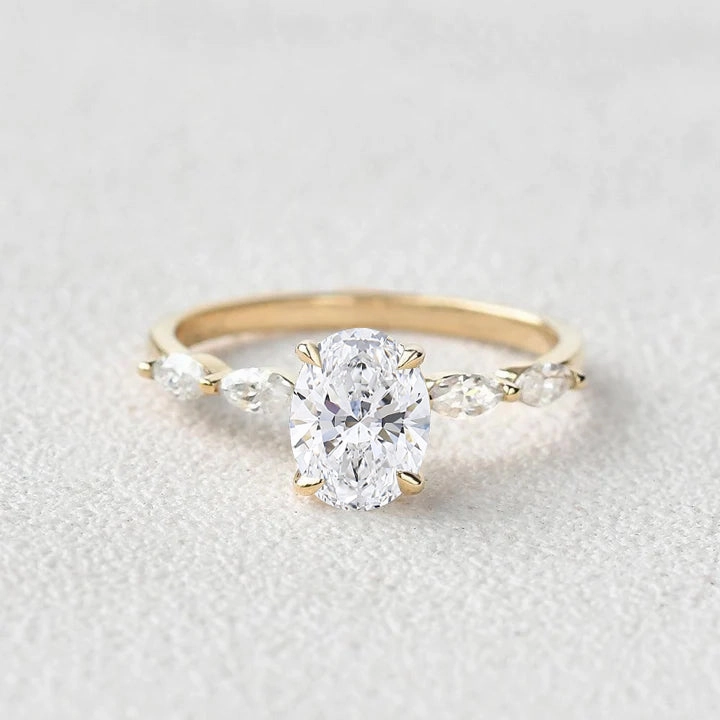 1.0ct Oval Cut Lab Grown Diamond Classic Marquise Gold Ring DIY Maintenance