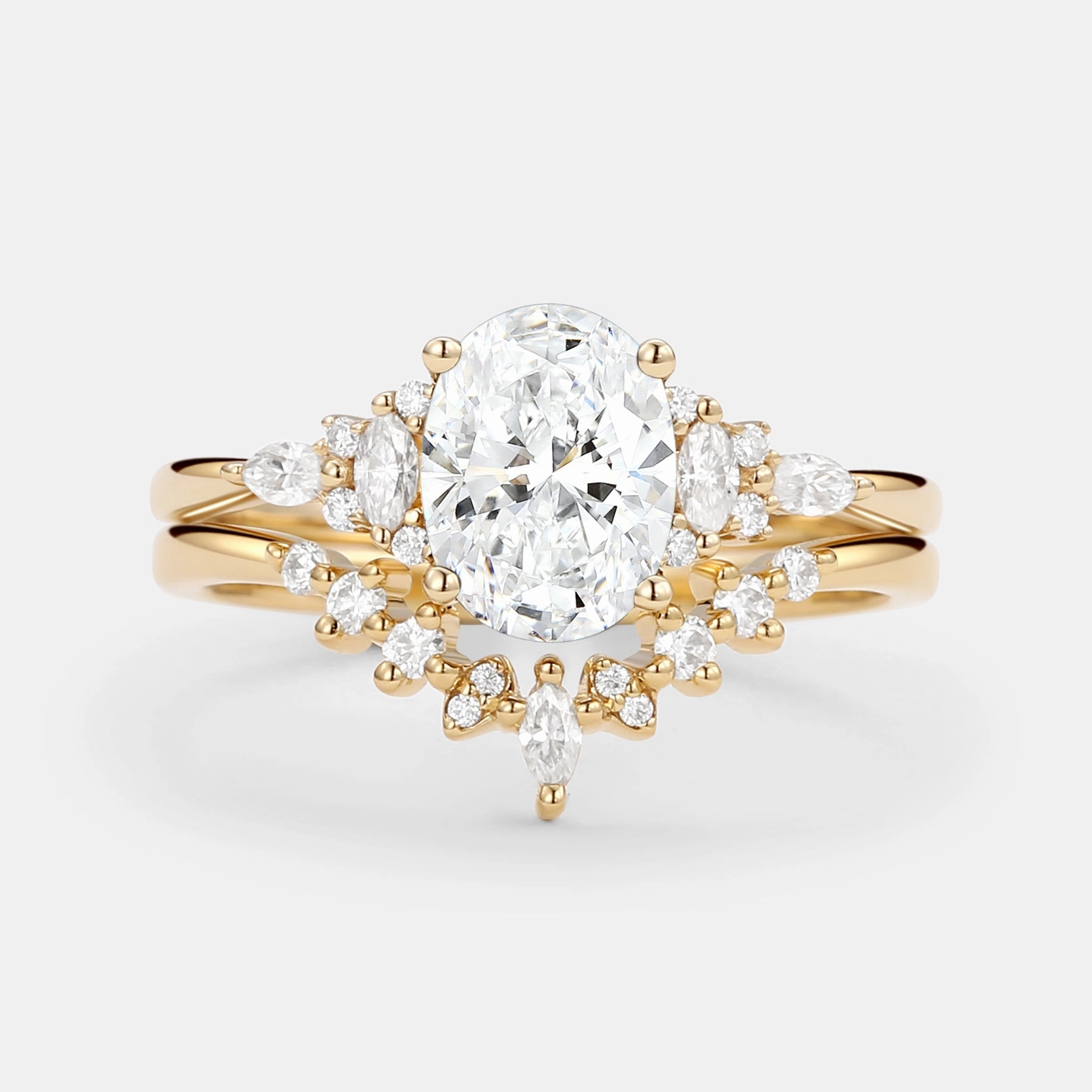 1.0ct Oval Cut Lab Grown Diamond Ring Set 2pcs - Freya Strong Object Economical Item