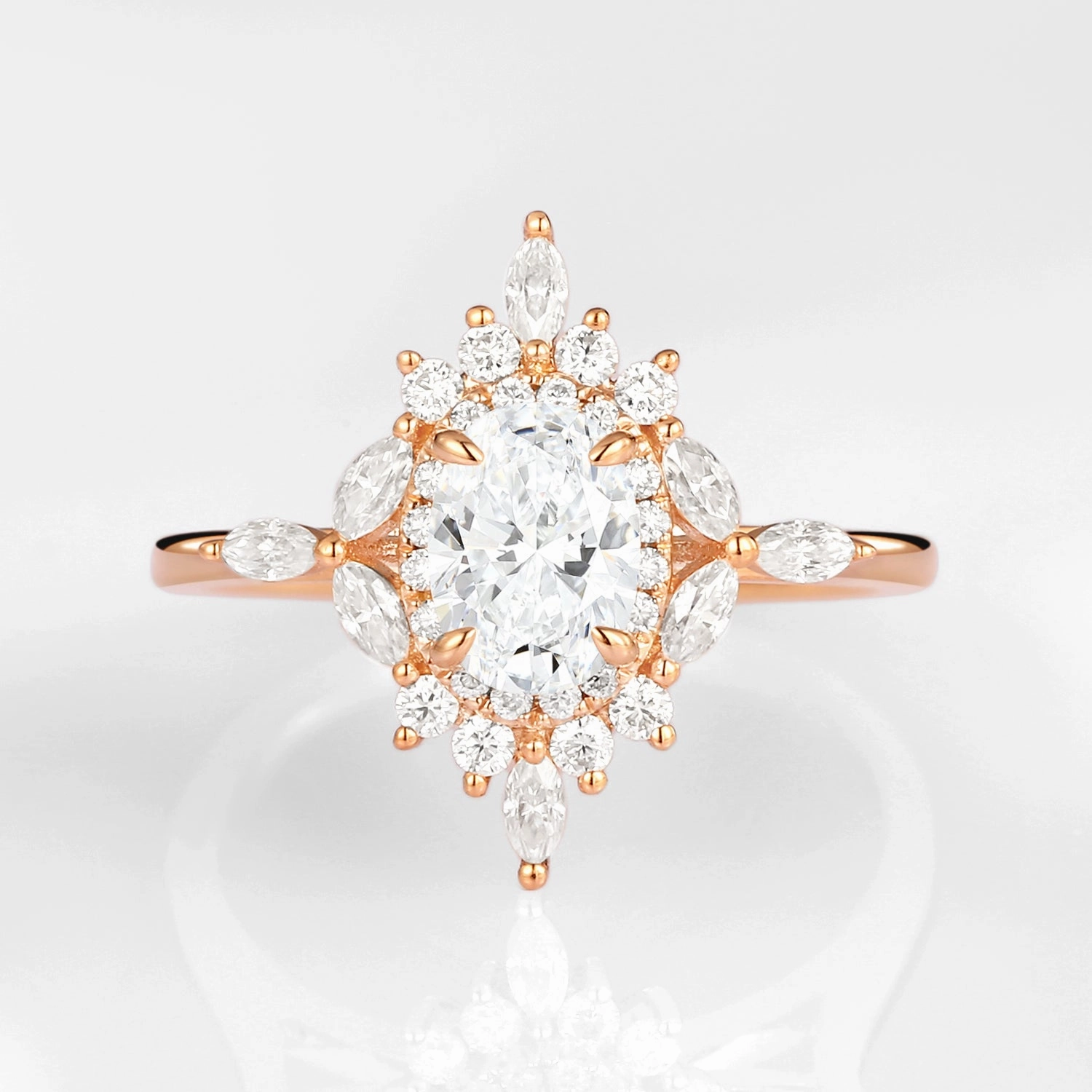 Glitter Accent 1.0ct Oval Moissanite Floral Vintage Engagement Ring