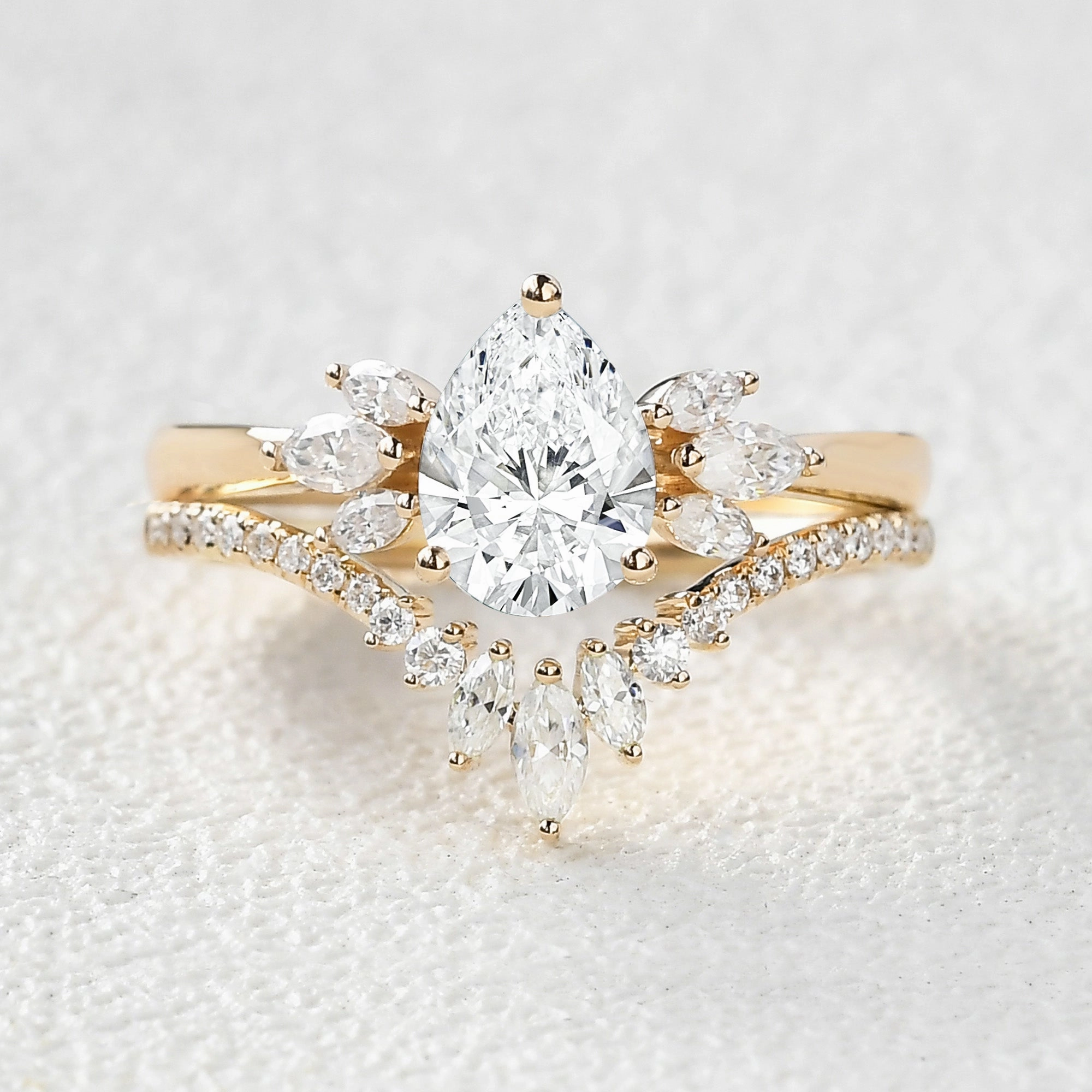 1.0ct Pear Cut Lab Grown Diamond Butterfly Fairy Ring Set 2pcs Essential Gift Shiny Expression