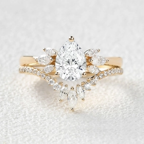 1.0ct Pear Cut Lab Grown Diamond Butterfly Fairy Ring Set 2pcs Essential Gift Shiny Expression