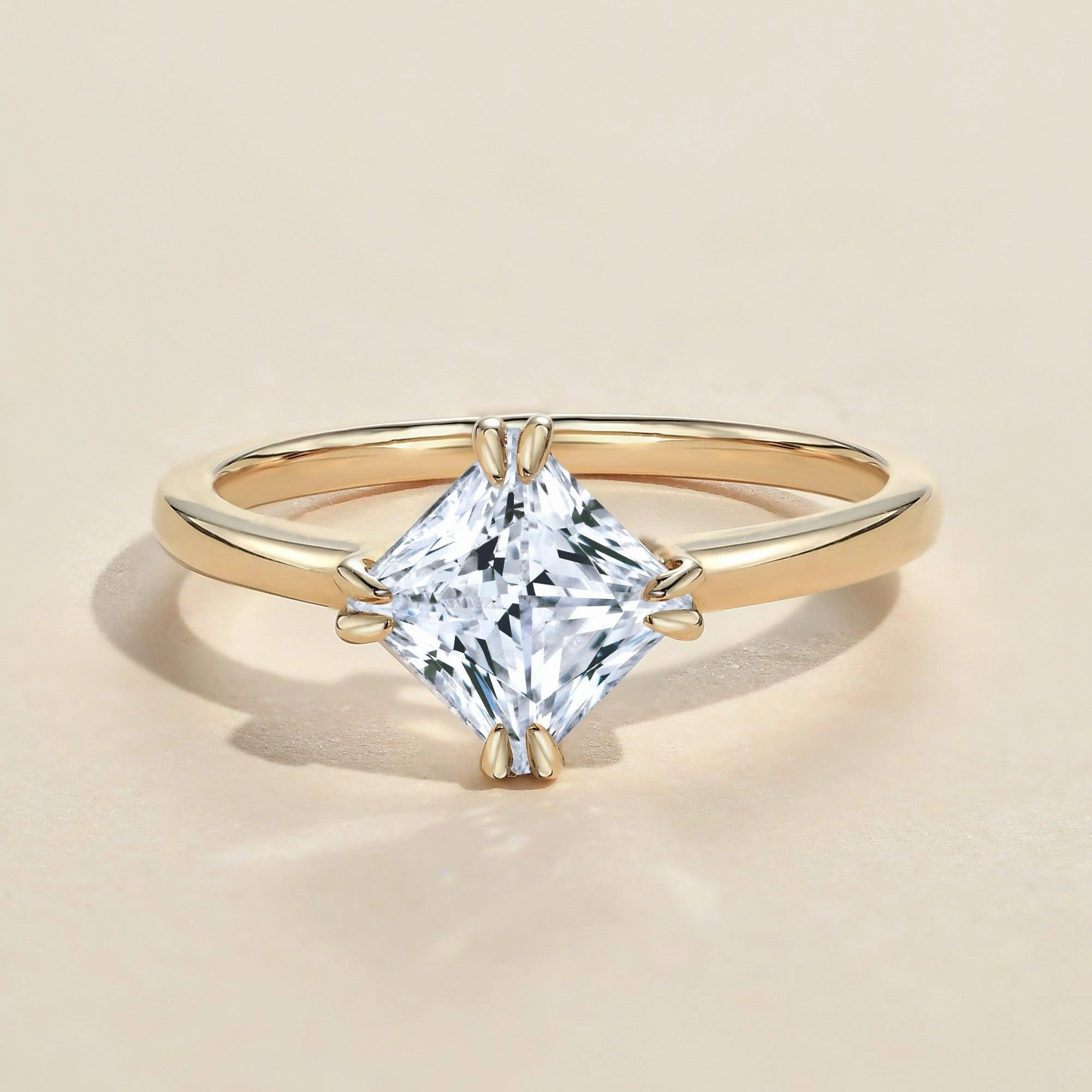 Cute Gift Soft Finish 1.0ct Princess Cut Moissanite Double-Claw Solitaire Ring